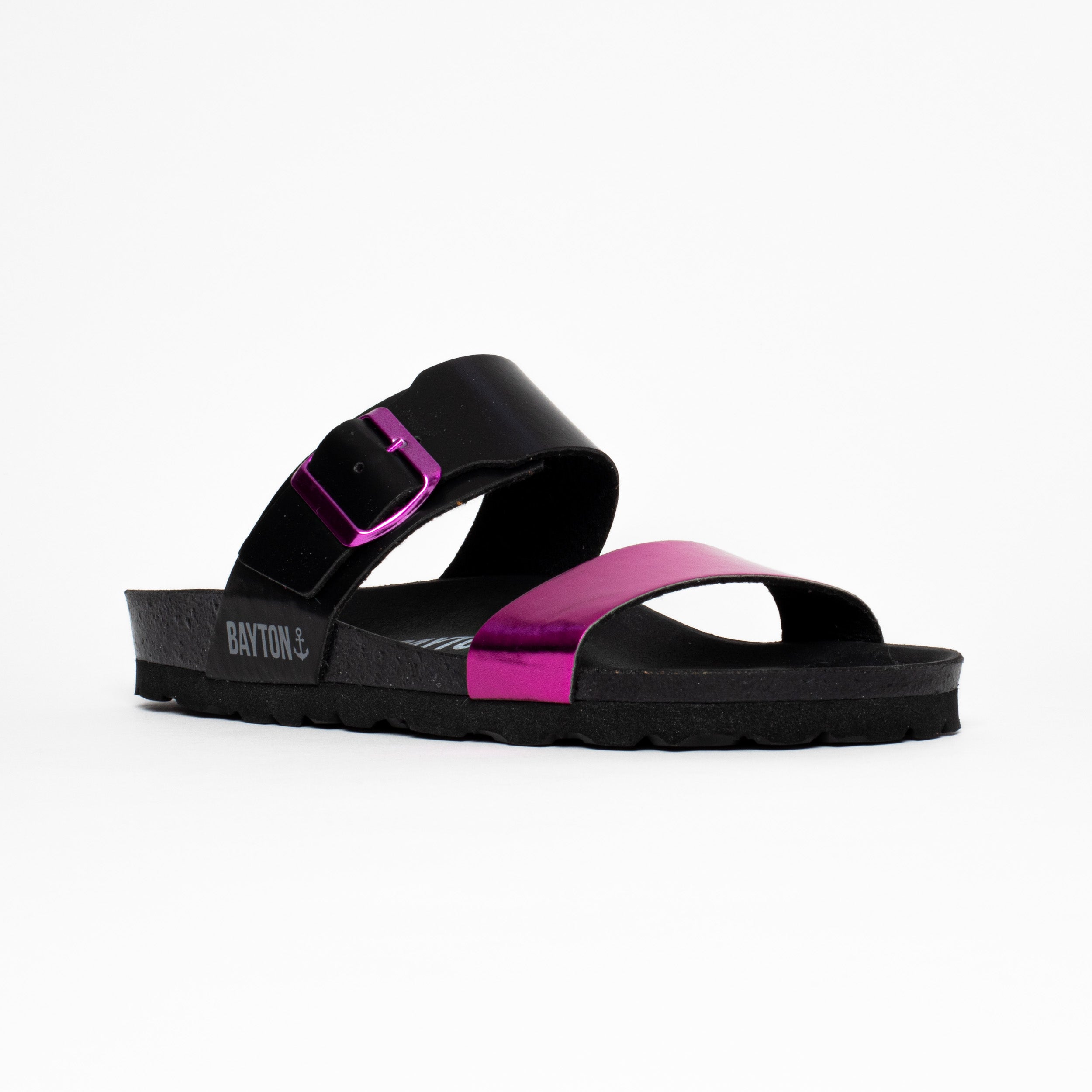 Sandalias Valence 2 Tiras Fucsia Y Negro