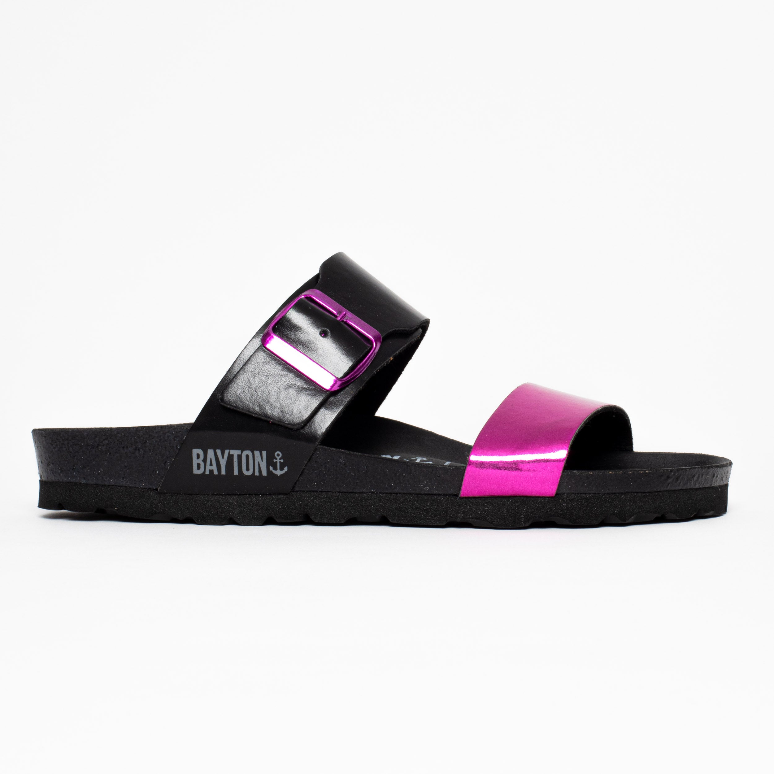 Valencia Fuschia and Black 2 Strap Sandals