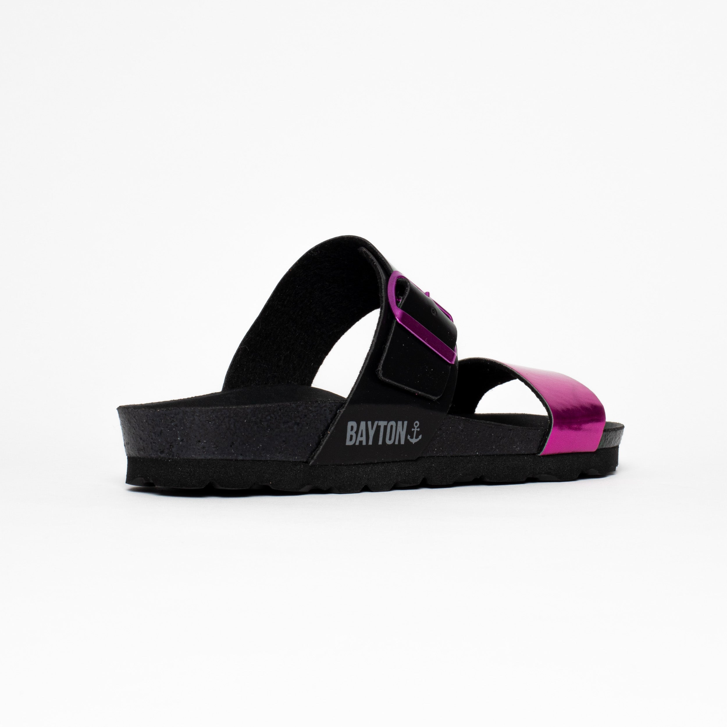 Valencia Fuschia and Black 2 Strap Sandals