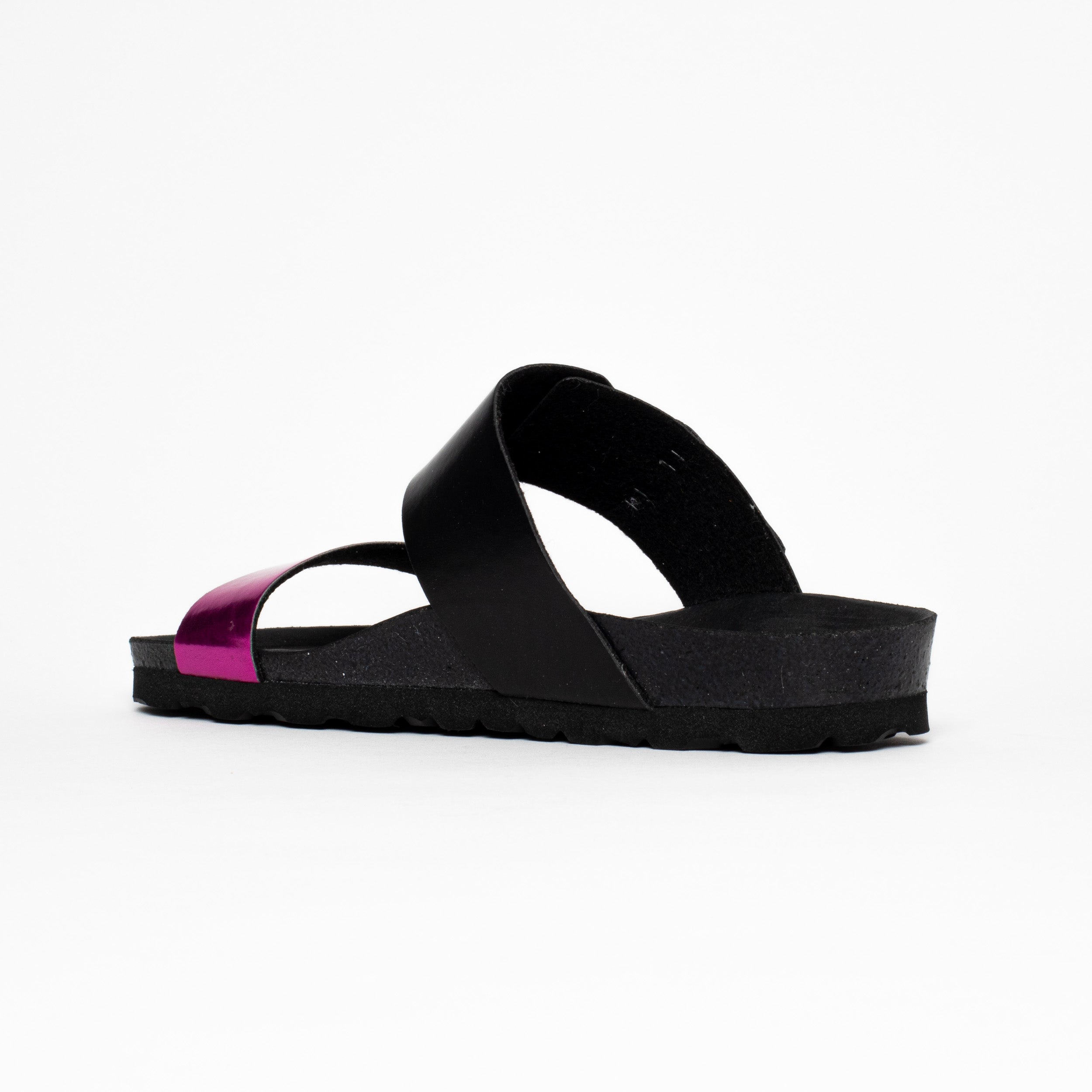 Sandales 2 Brides Valence Fuschia Et Noir