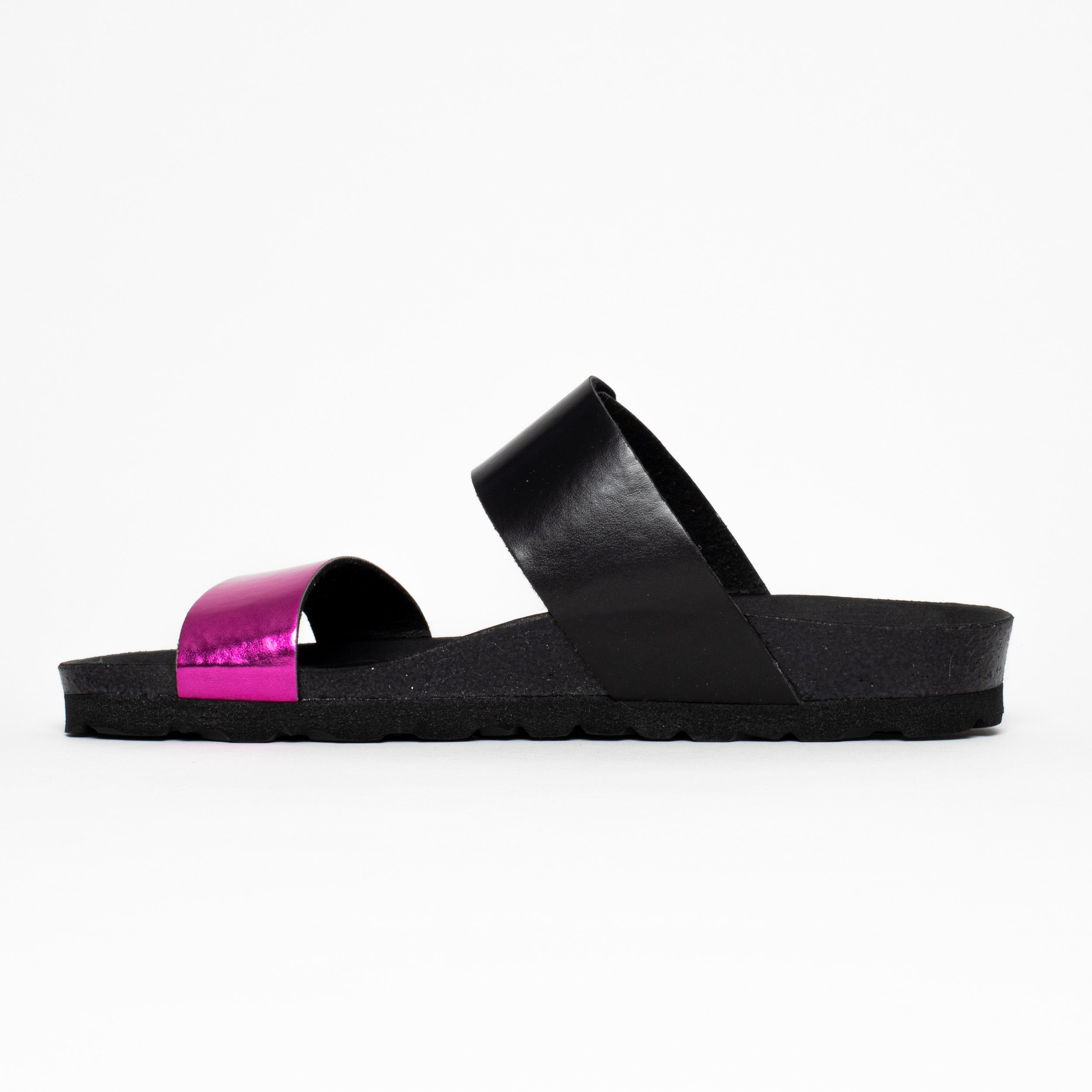 Valencia Fuschia and Black 2 Strap Sandals