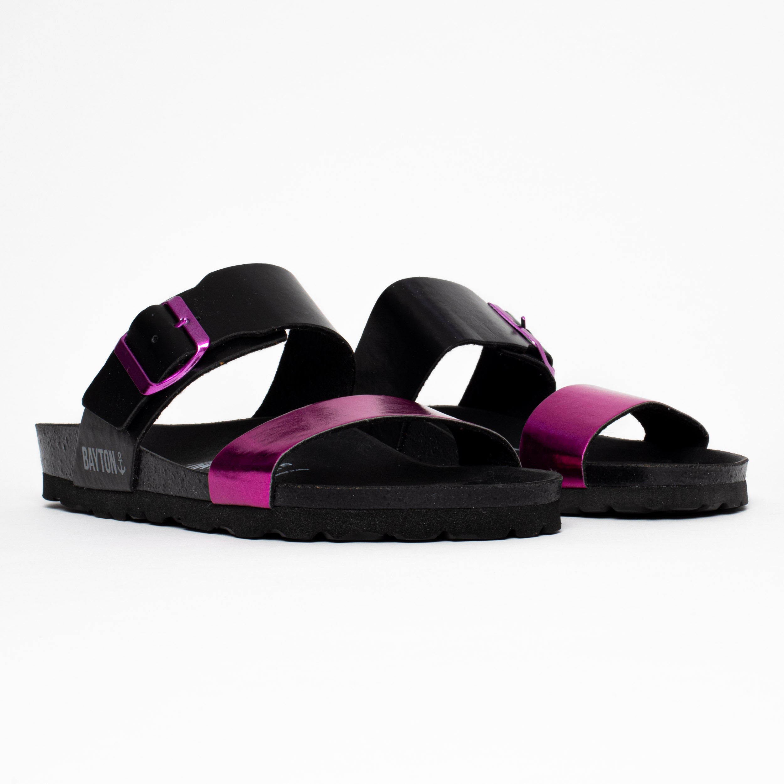 Valencia Fuschia and Black 2 Strap Sandals