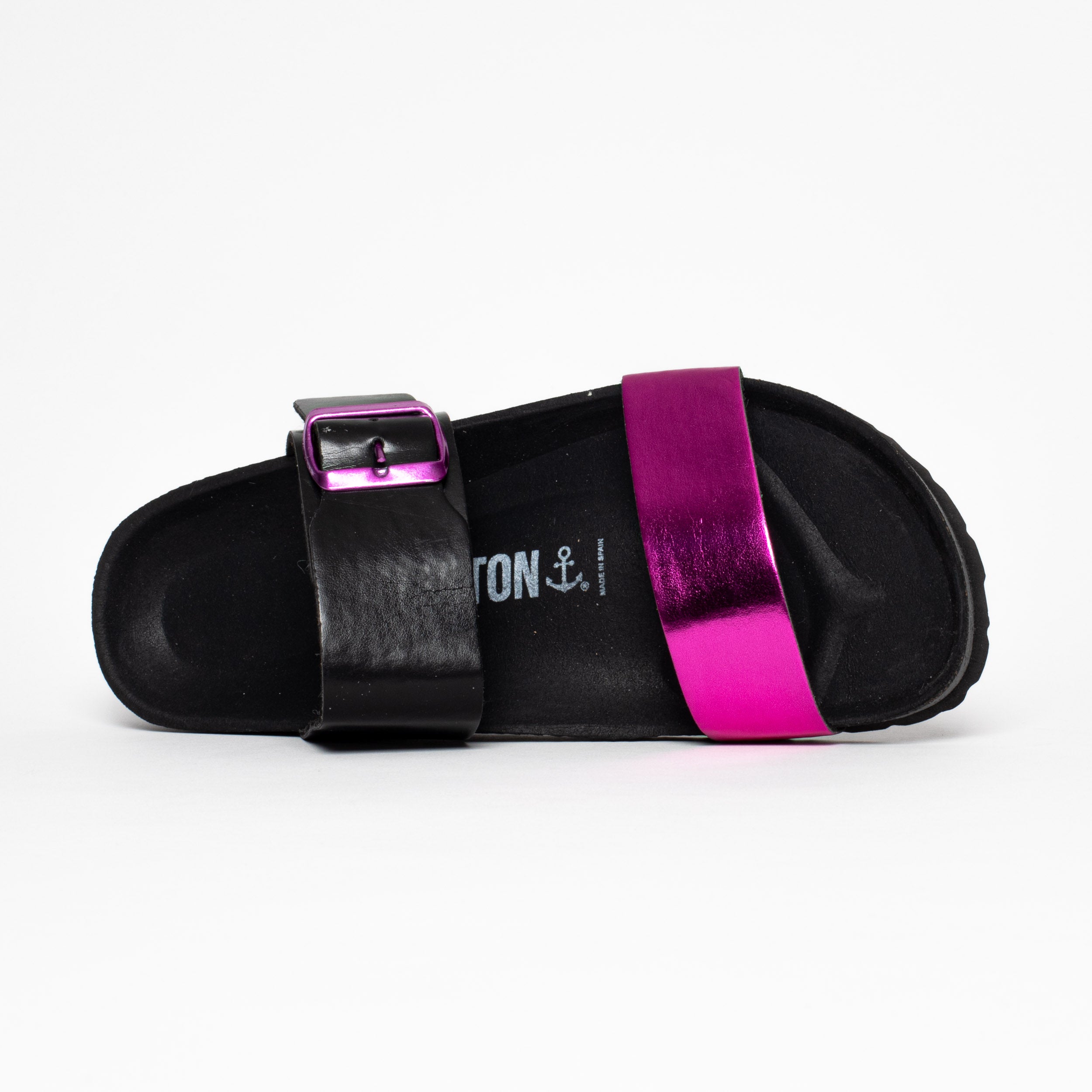 Valencia Fuschia and Black 2 Strap Sandals