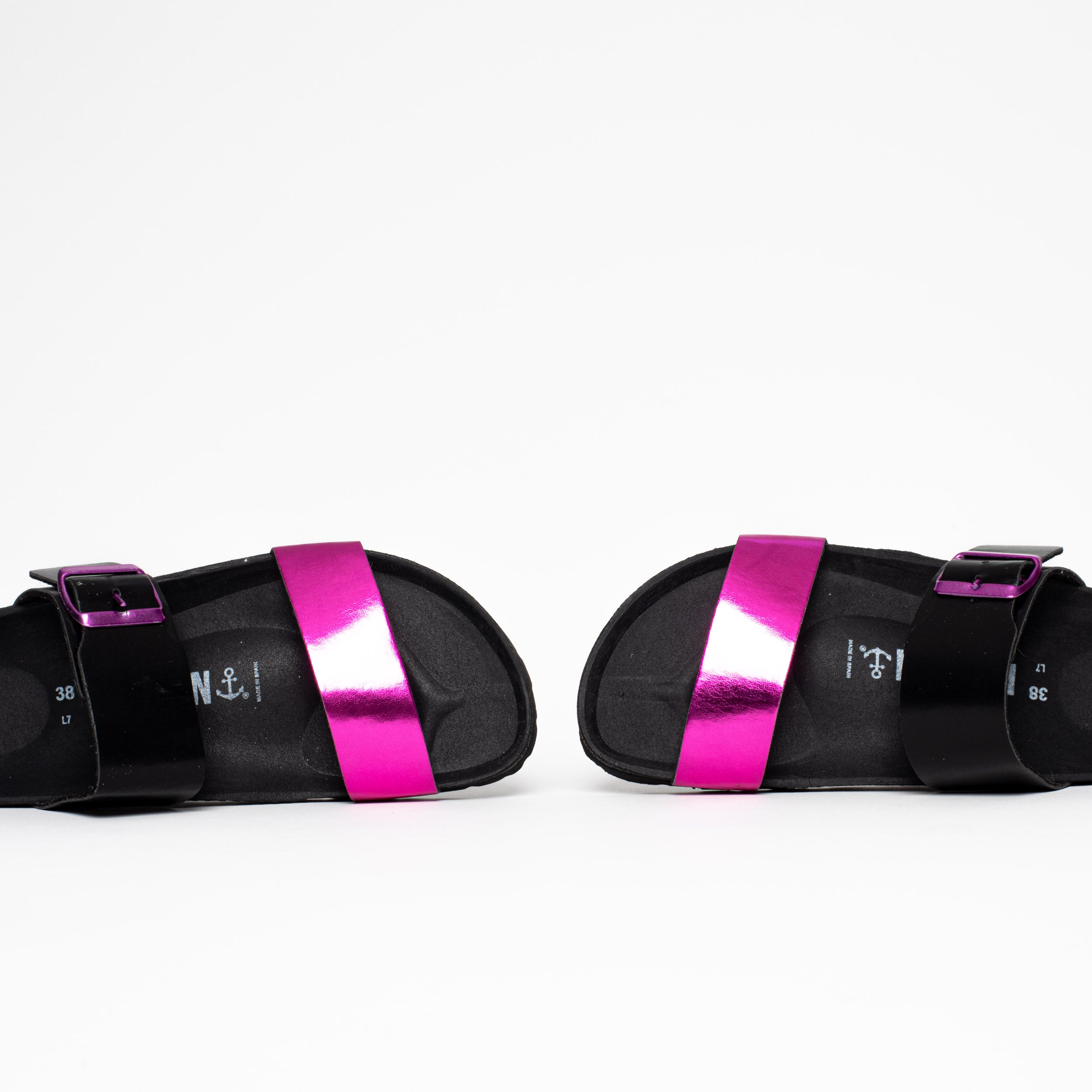 Sandales 2 Brides Valence Fuschia Et Noir