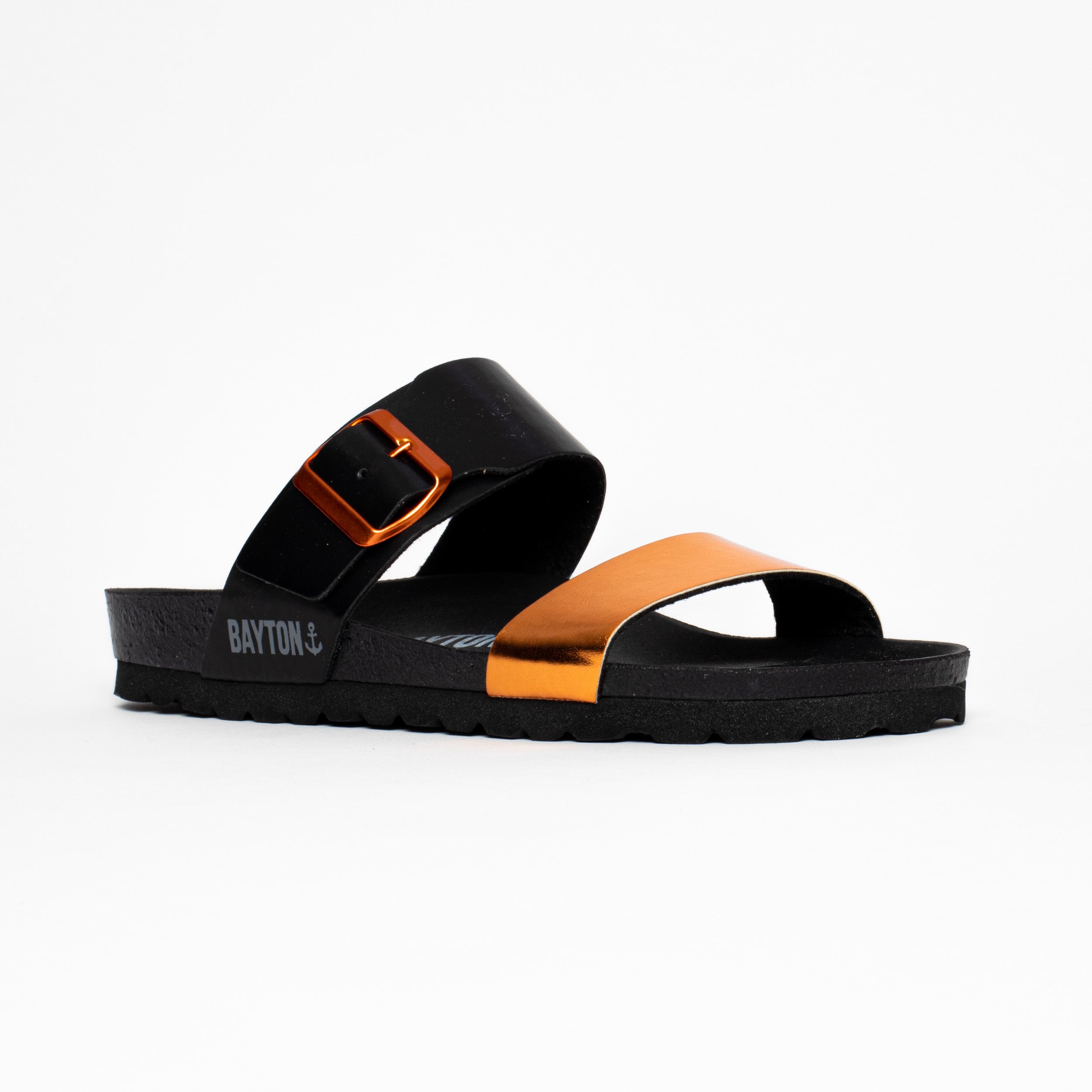 Valencia Orange and Black 2 Strap Sandals