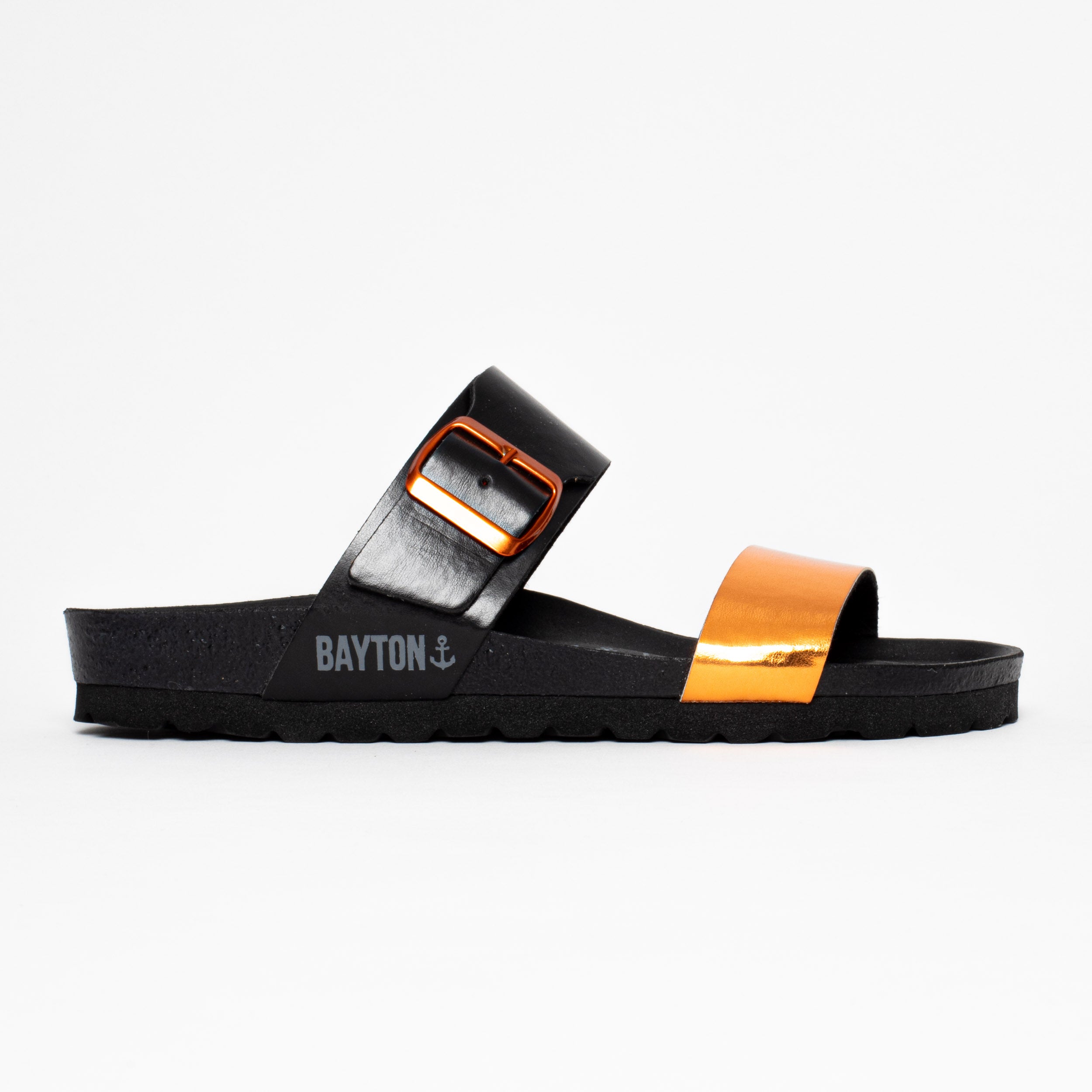 Valencia Orange and Black 2 Strap Sandals