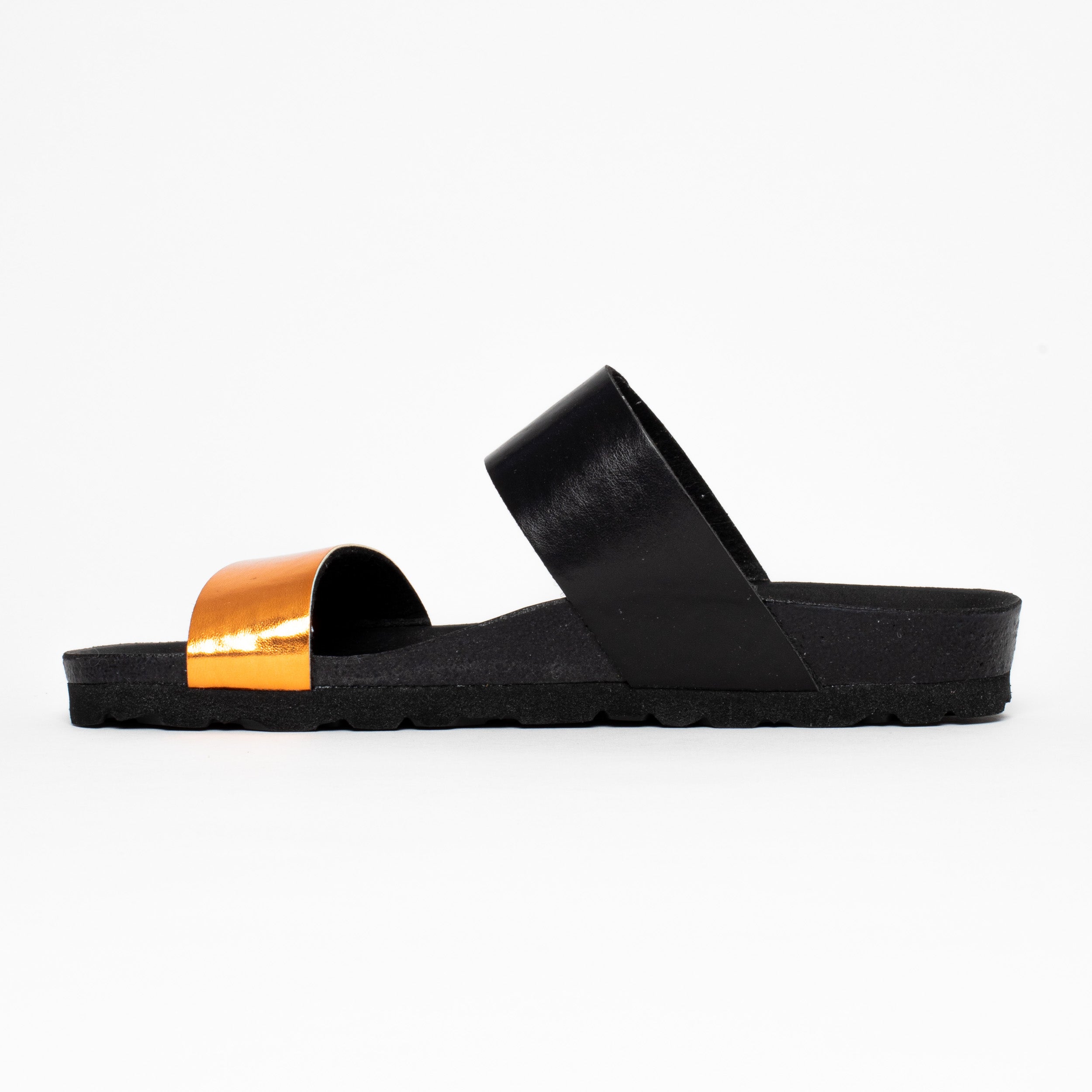 Valencia Orange and Black 2 Strap Sandals