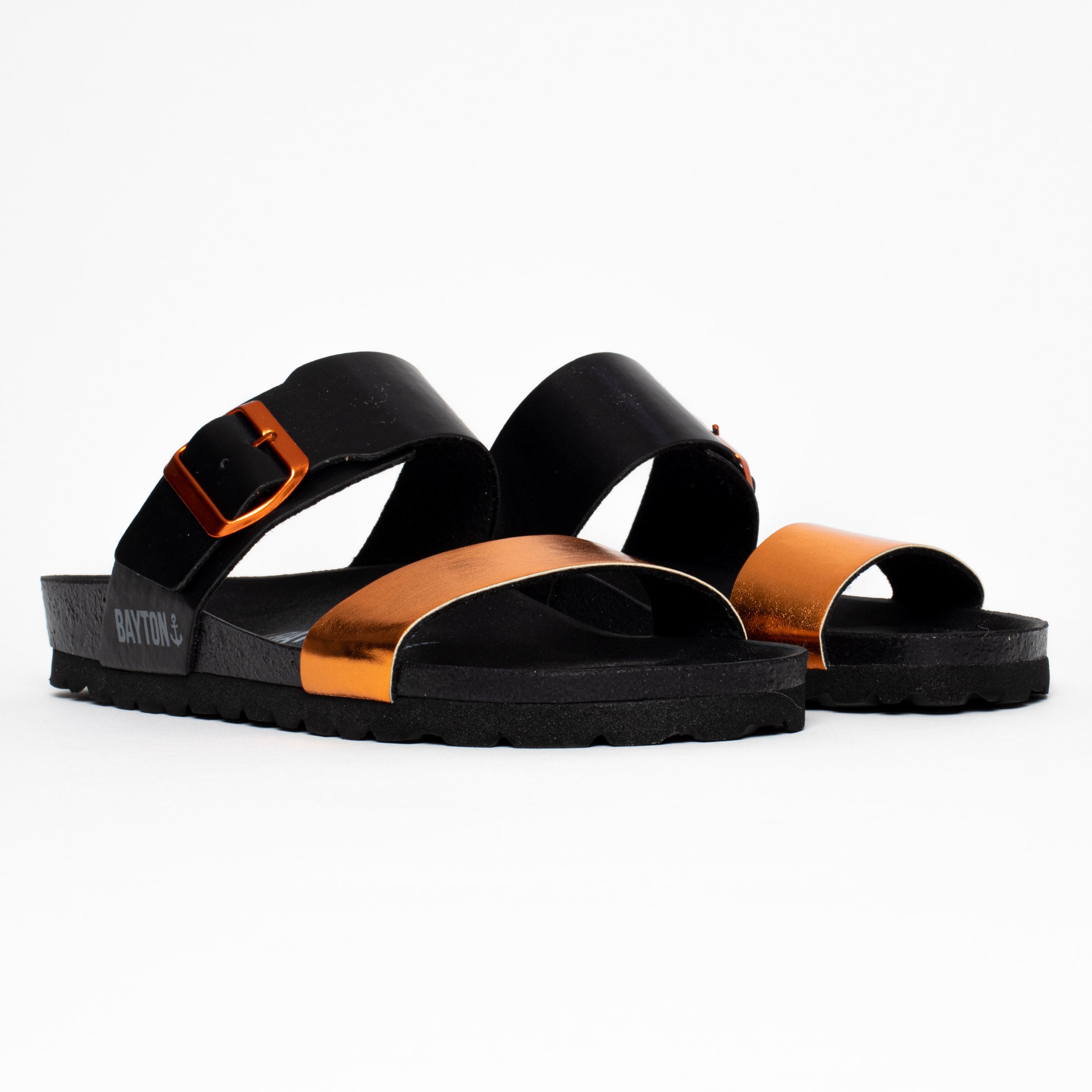 Valencia Orange and Black 2 Strap Sandals