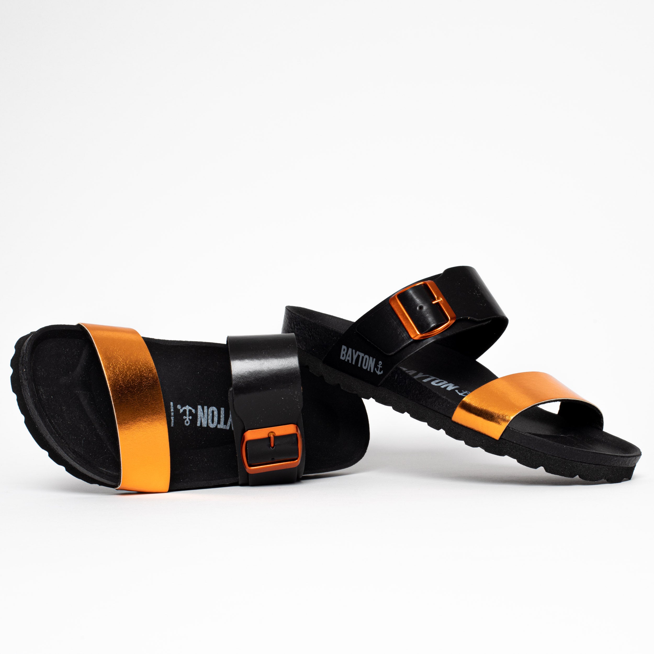 Valencia Orange and Black 2 Strap Sandals