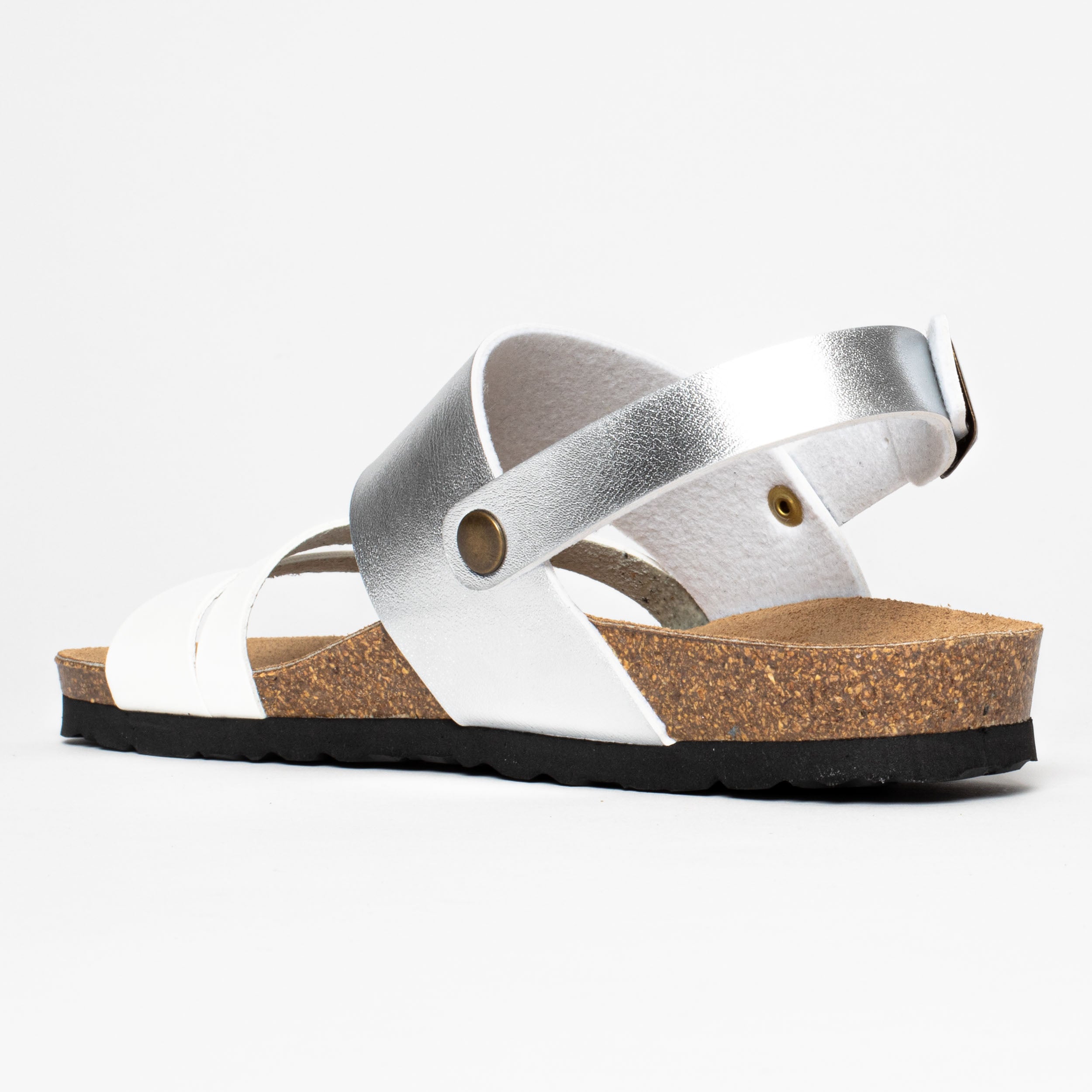 Vitoria White and Silver Multi-Strap Sandals