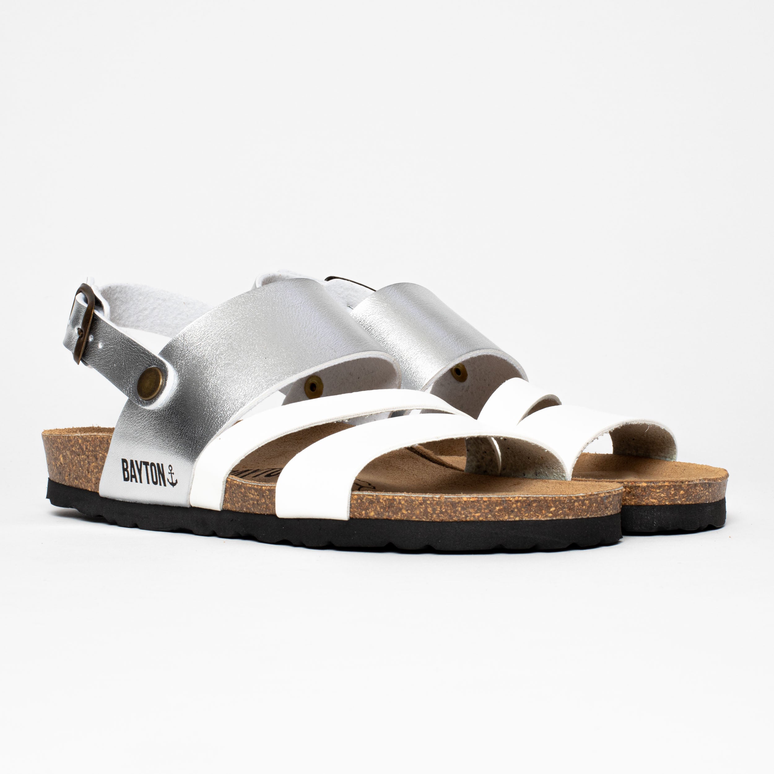 Vitoria White and Silver Multi-Strap Sandals