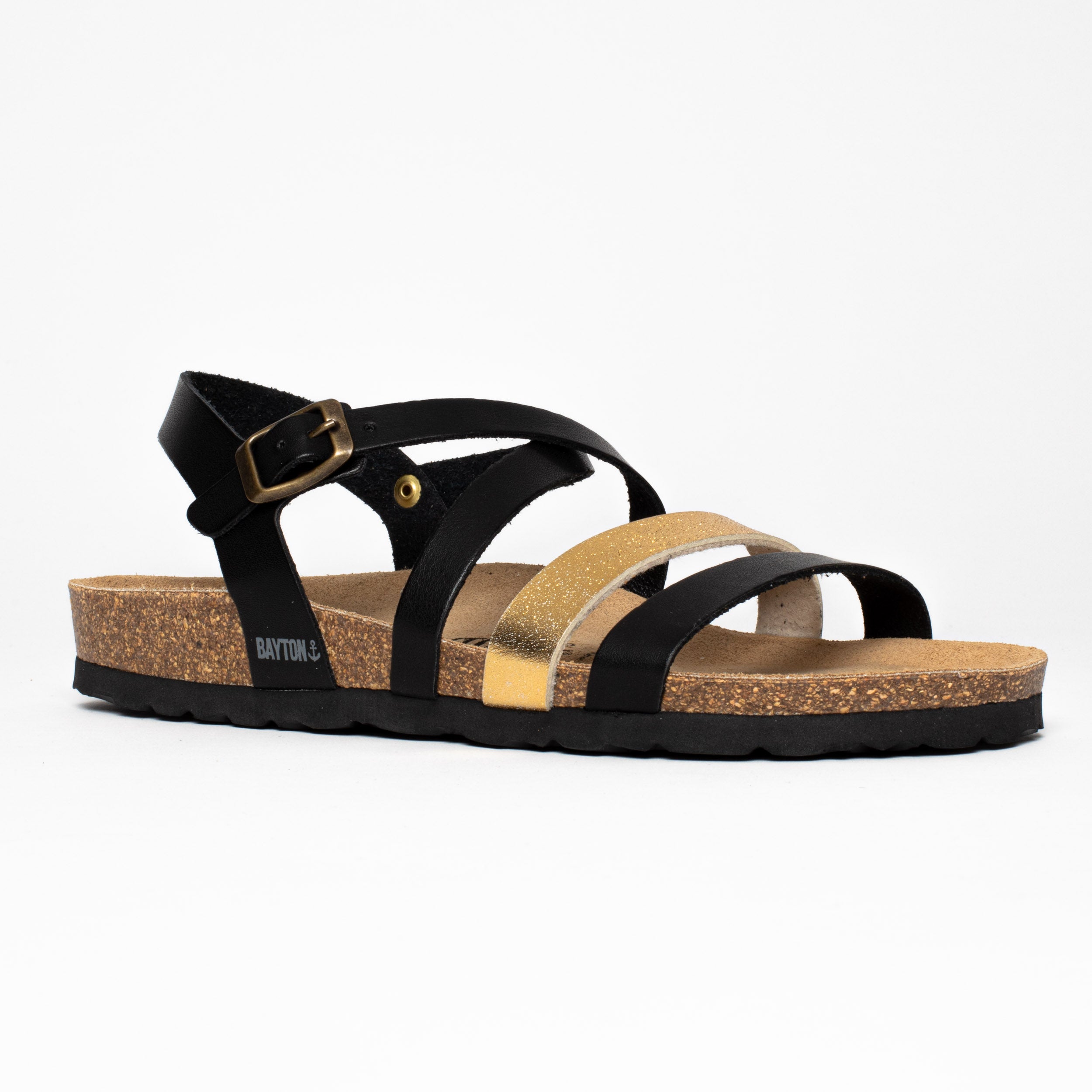 Sandalias Girone con múltiples tiras en negro y dorado