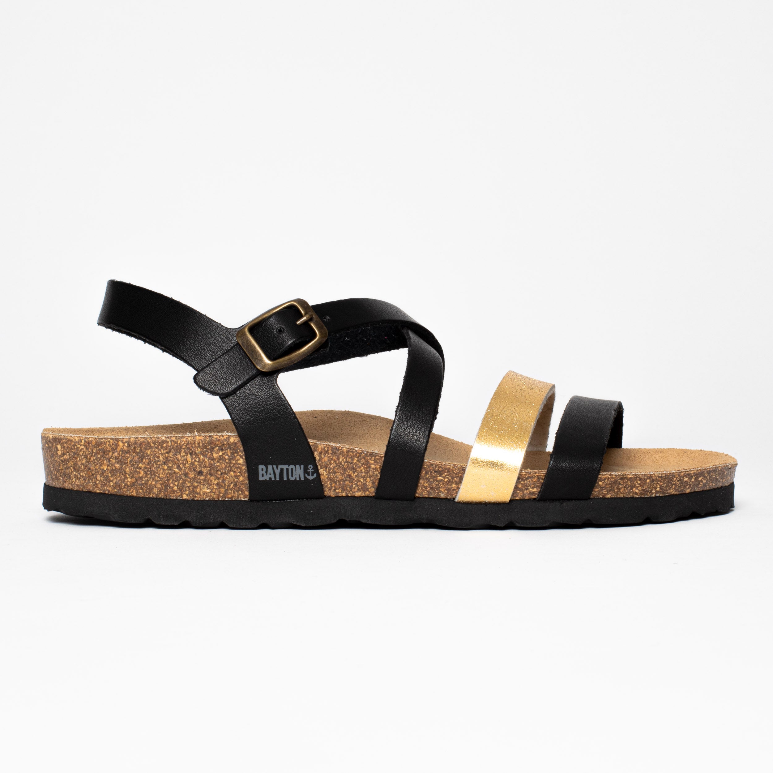 Sandalias Girone con múltiples tiras en negro y dorado