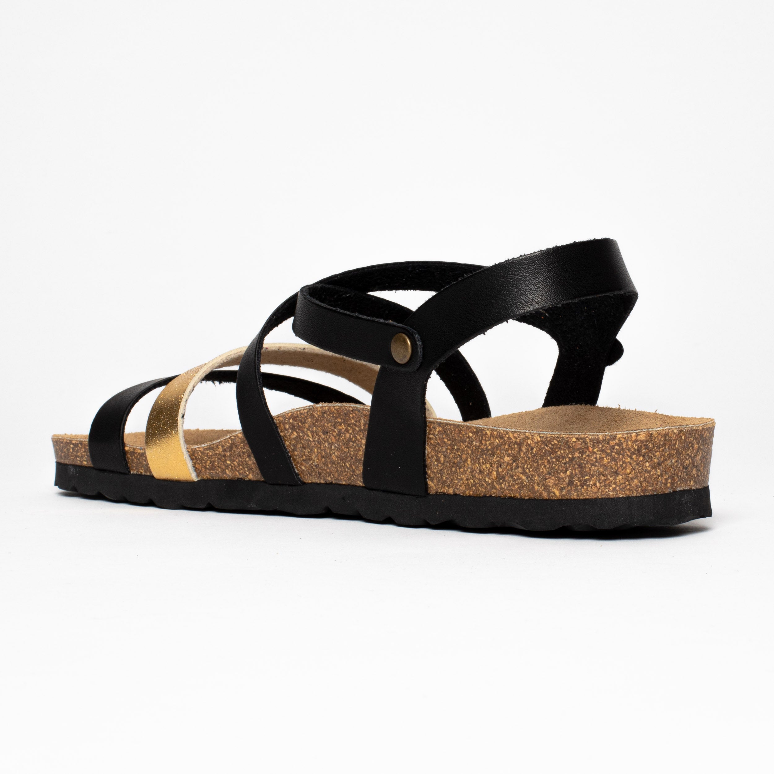 Gerone Black and Gold Multi-Strap Sandals