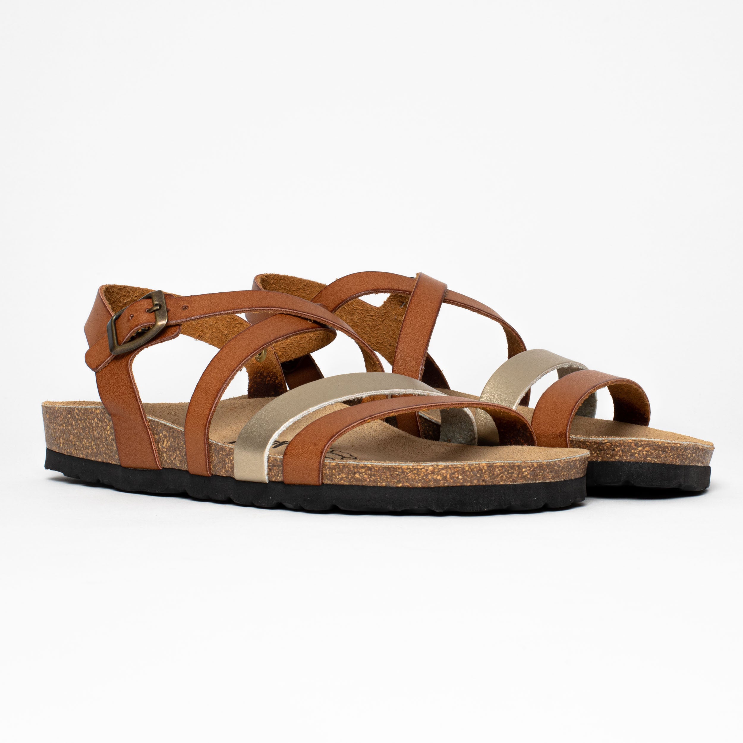 Gerone Camel Multi-Strap Sandals