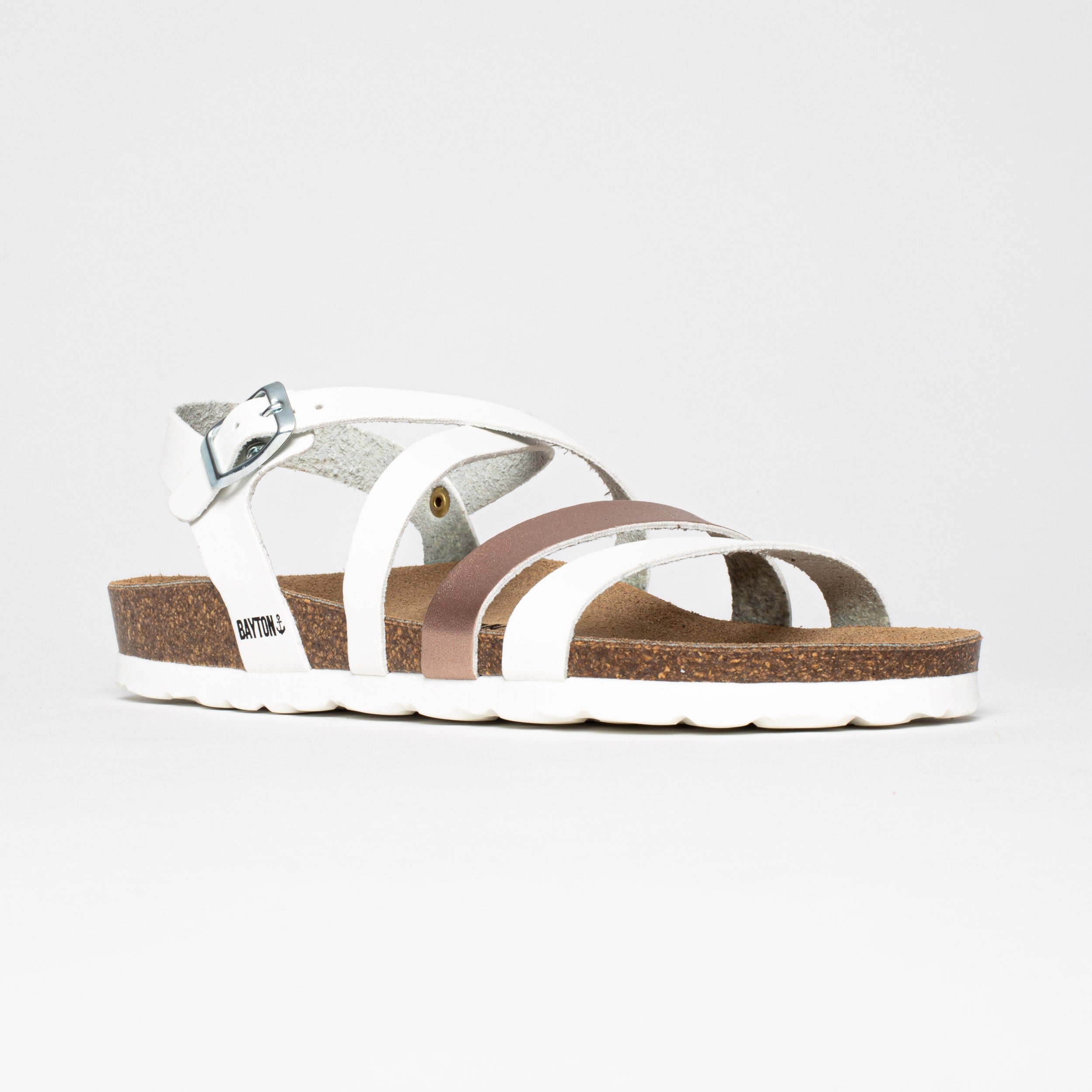 Gerone Rose Gold and White Multi-Strap Sandals