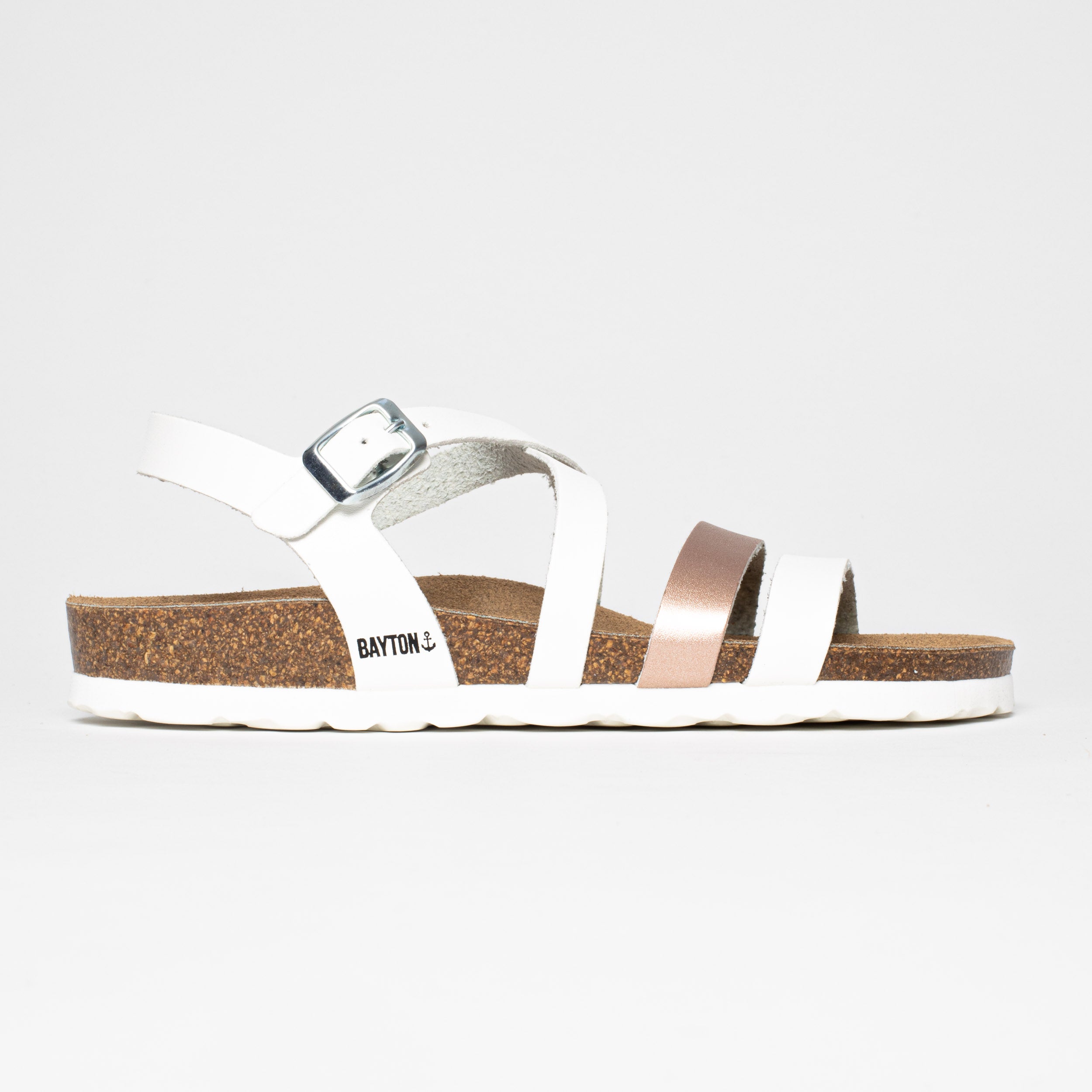 Gerone Rose Gold and White Multi-Strap Sandals