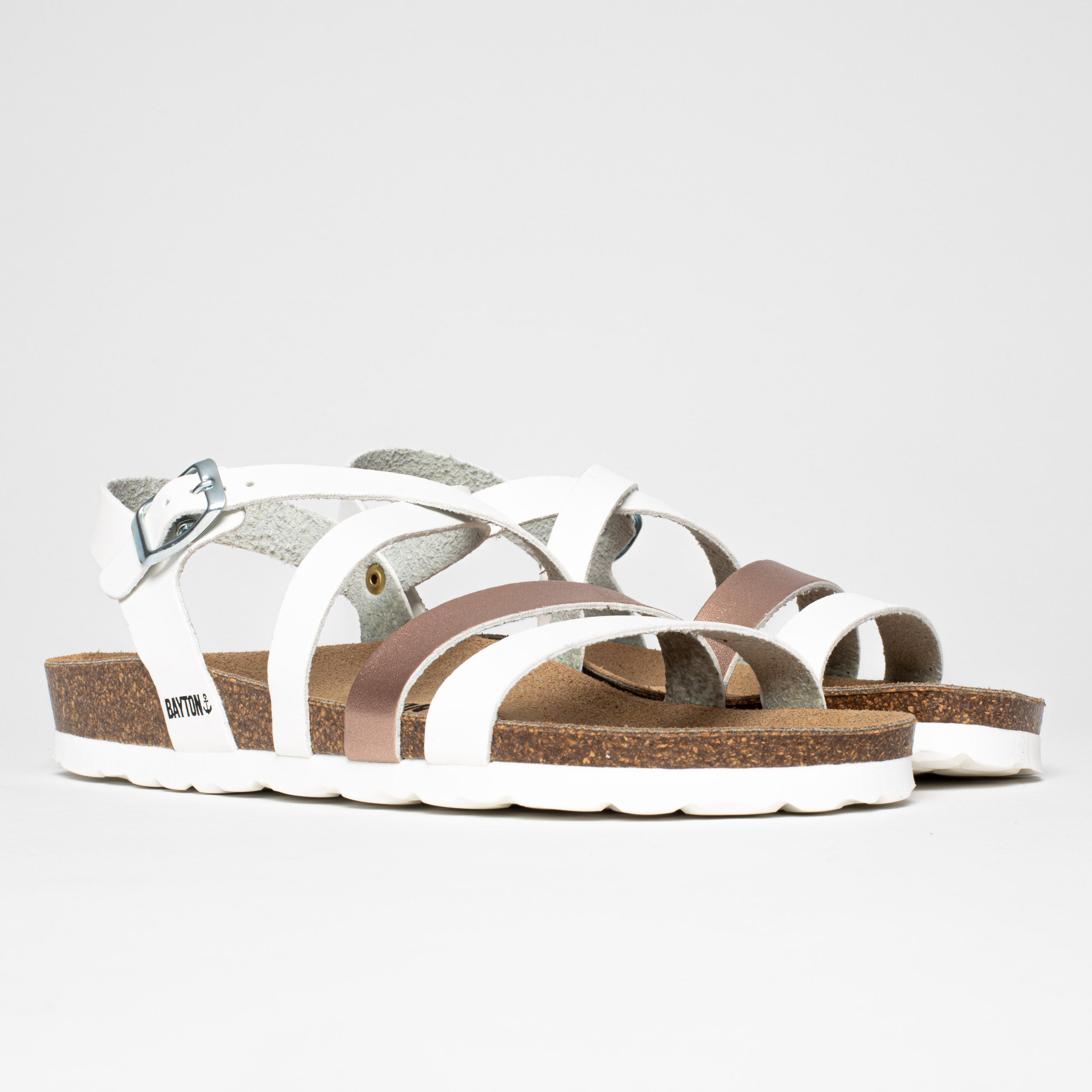 Gerone Rose Gold and White Multi-Strap Sandals