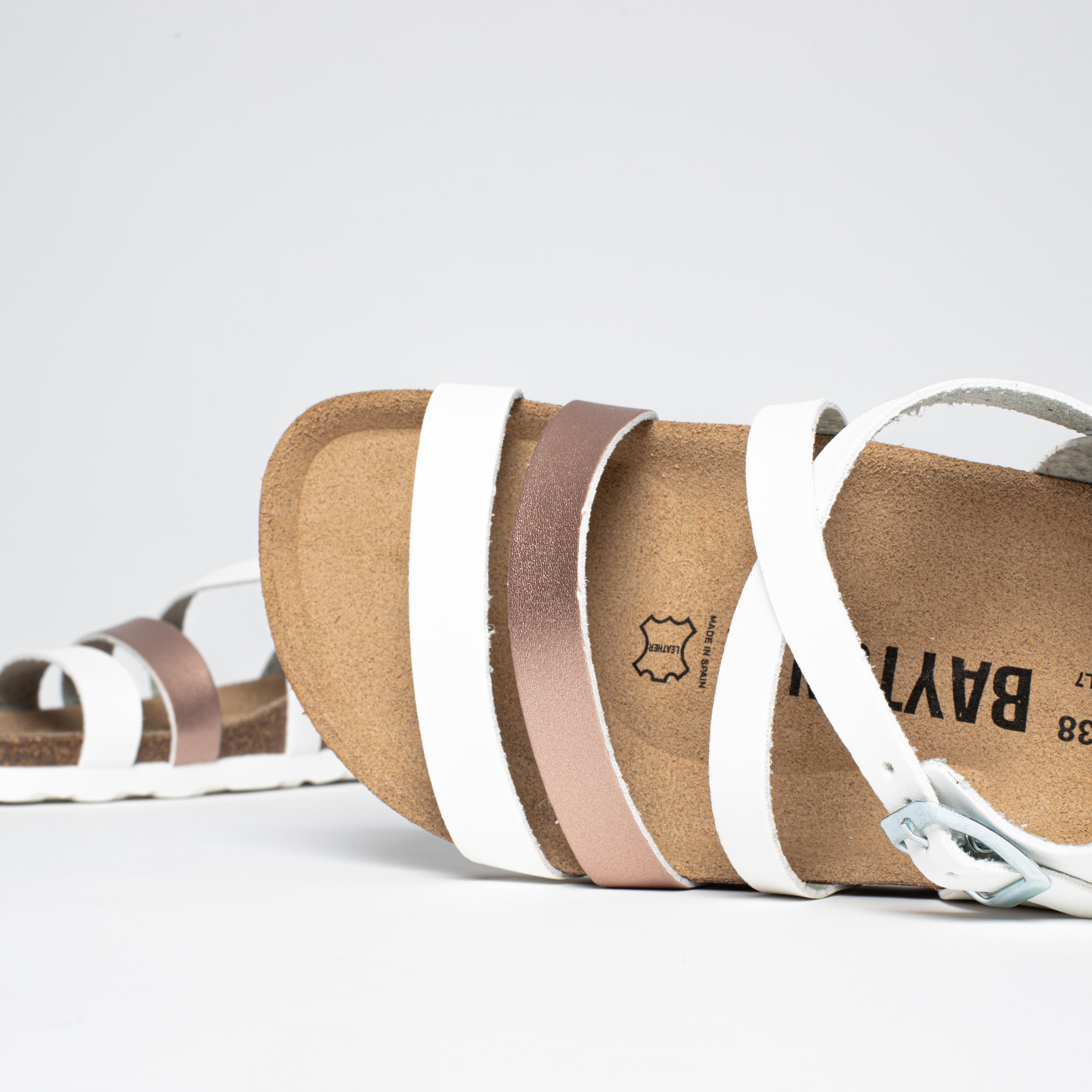 Gerone Rose Gold and White Multi-Strap Sandals