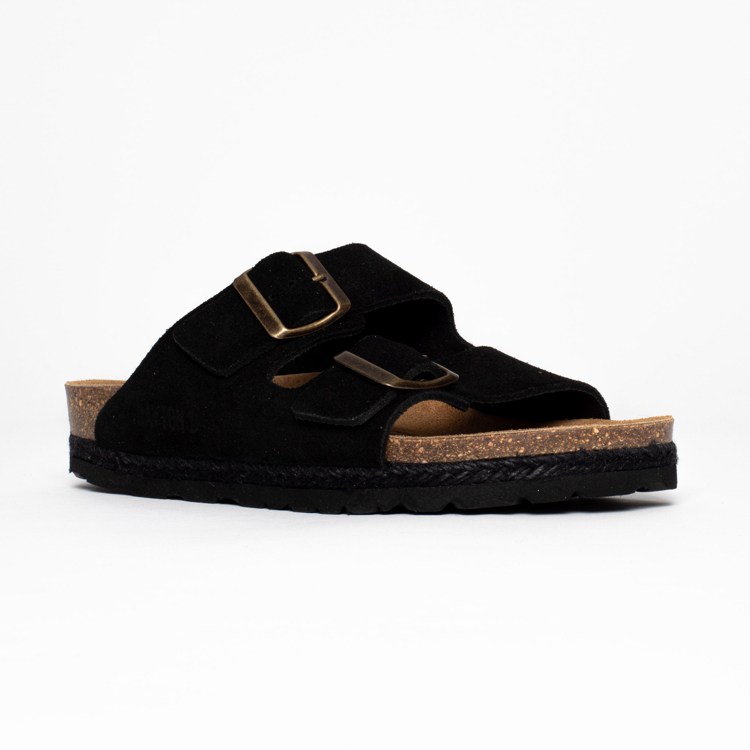 Benalla Black Suede Leather 2 Strap Sandals