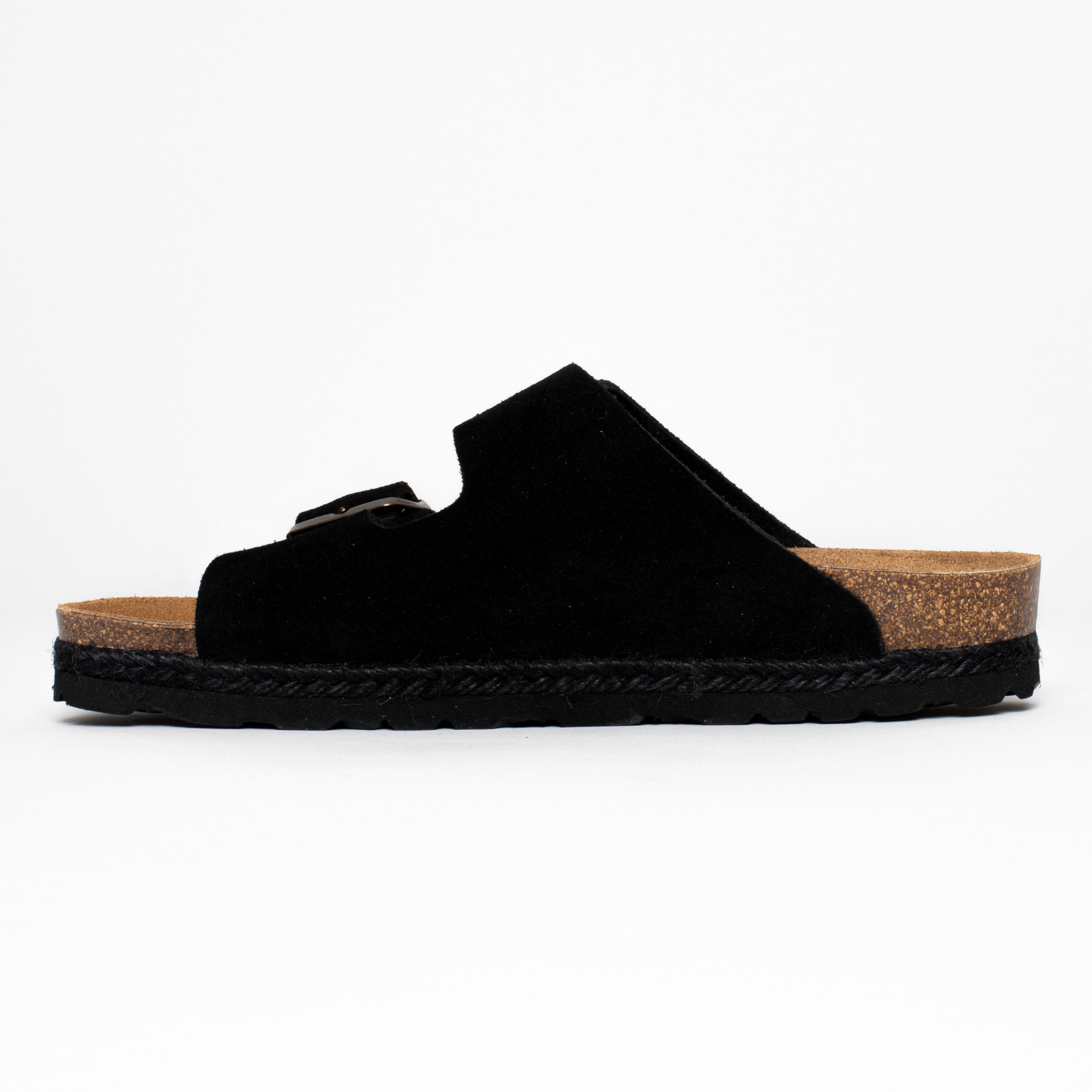 Benalla Black Suede Leather 2 Strap Sandals