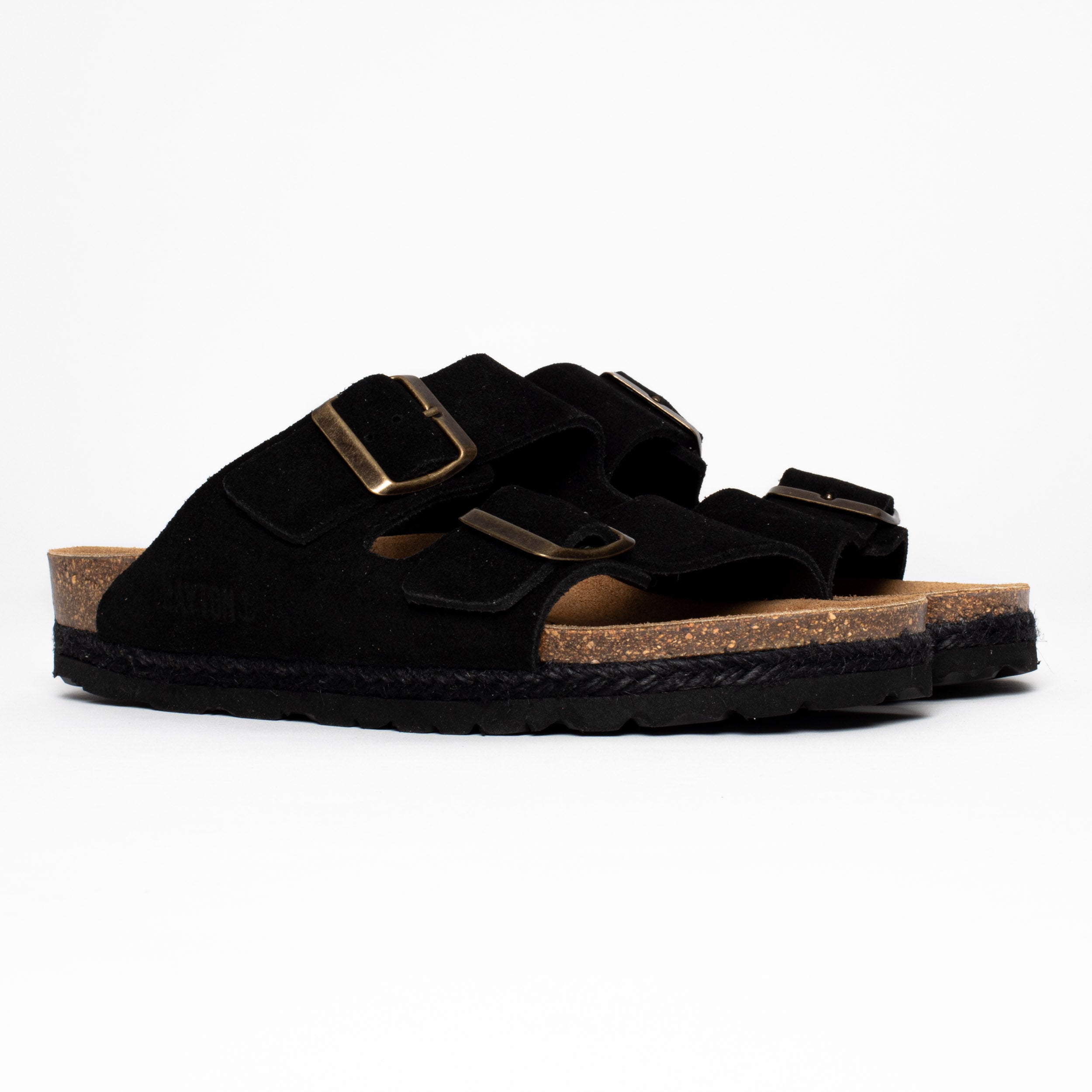 Benalla Black Suede Leather 2 Strap Sandals