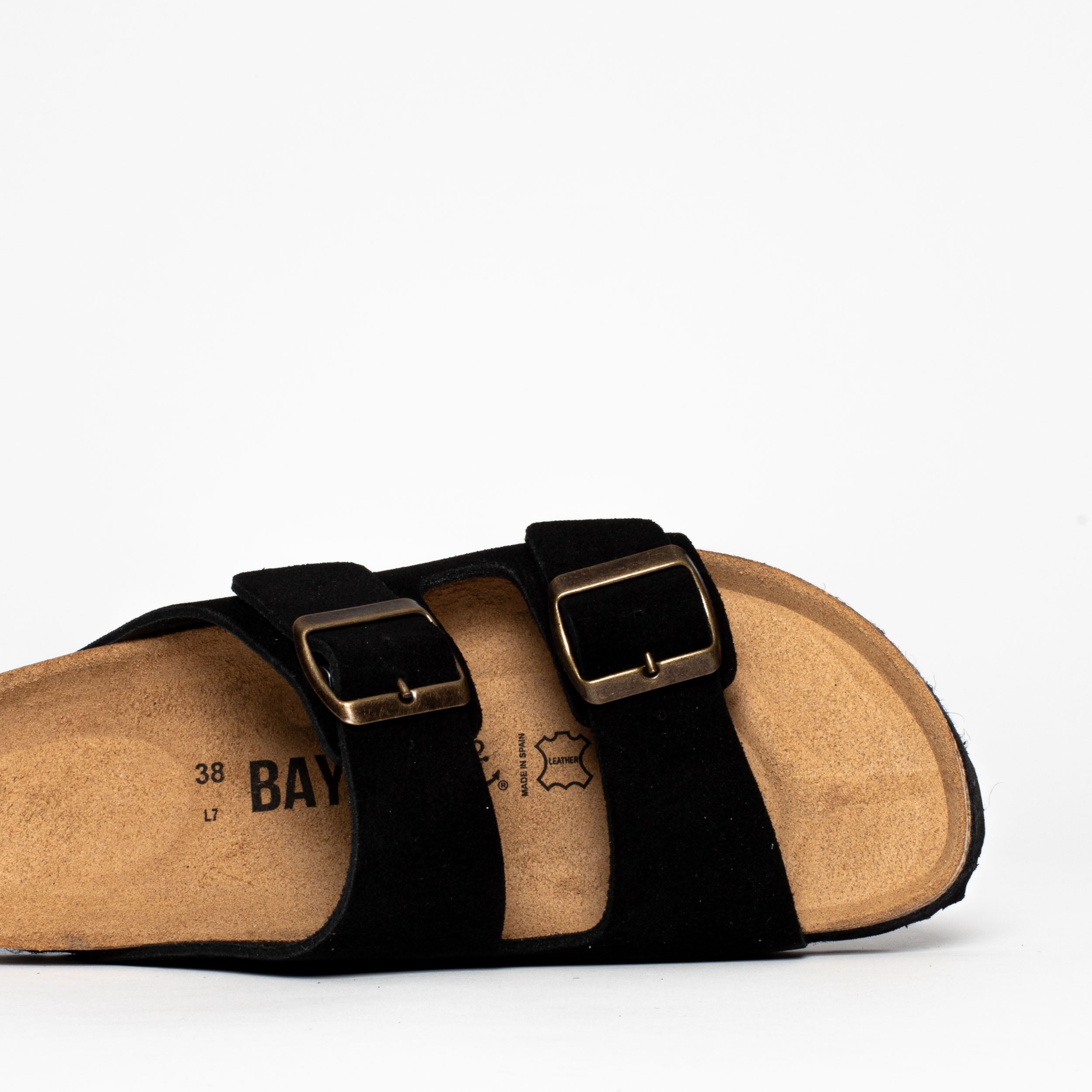 Benalla Black Suede Leather 2 Strap Sandals