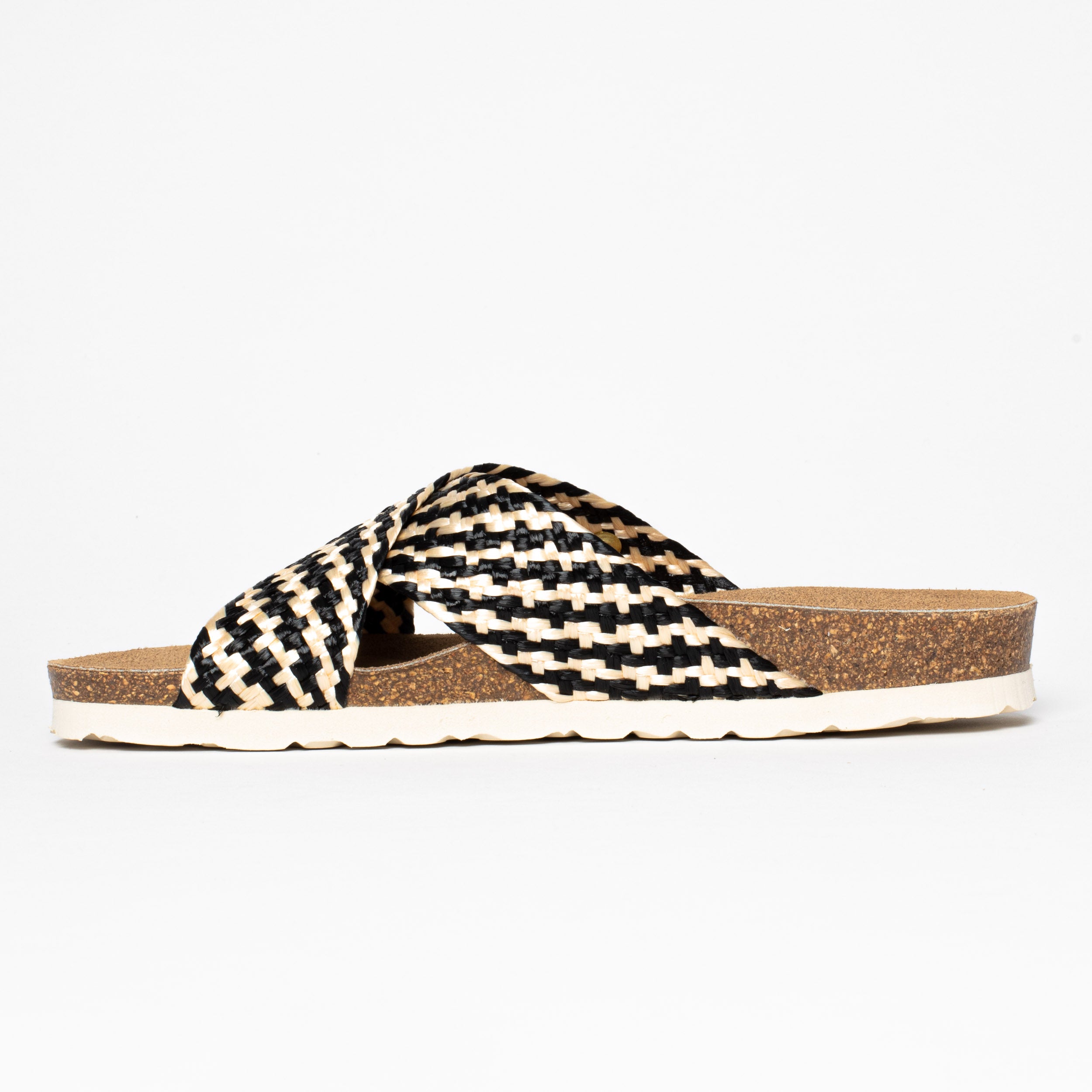 Elche Black and White 2 Strap Sandals