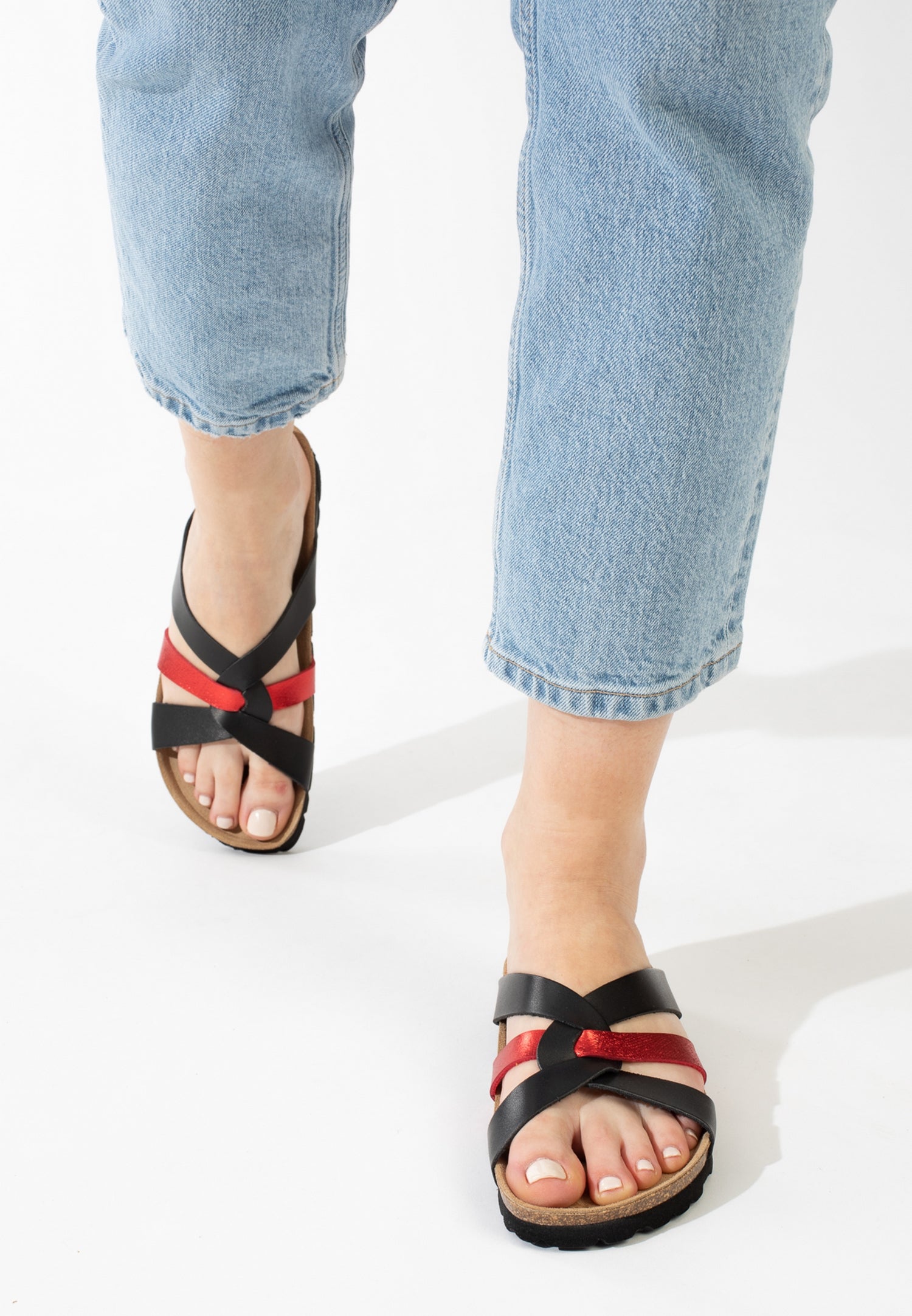 Santander Black and Red Multi-Strap Sandals