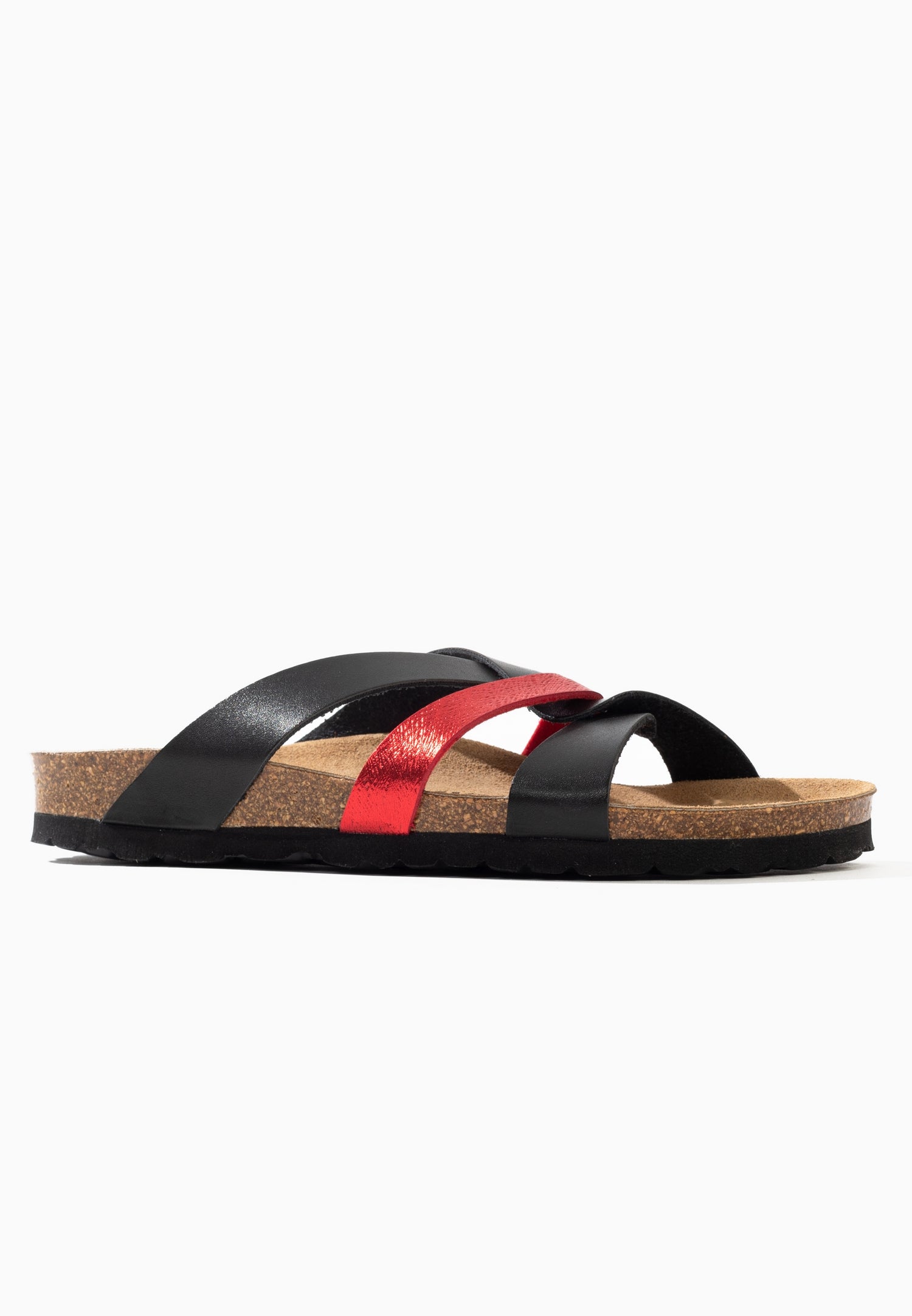 Sandalias Santander Multitiras Negro Y Rojo