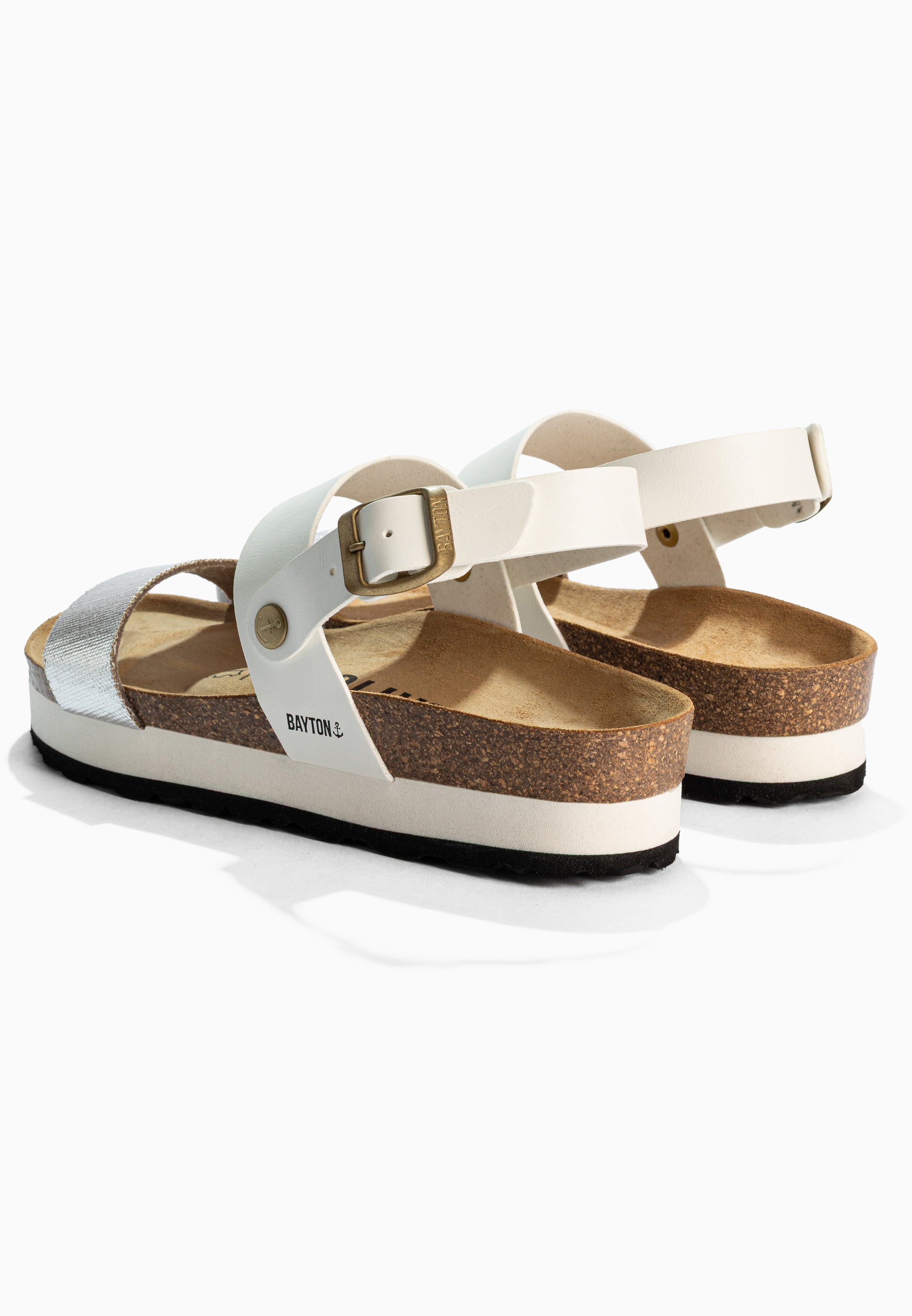 Almeria White and Navy Blue Platform Sandals