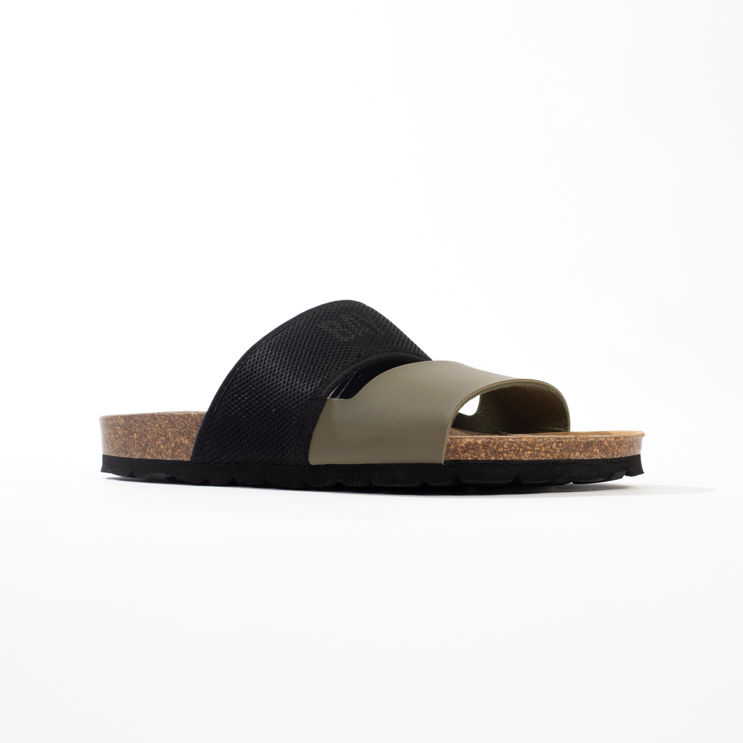 Sora Black and Khaki 2-Strap Sandals