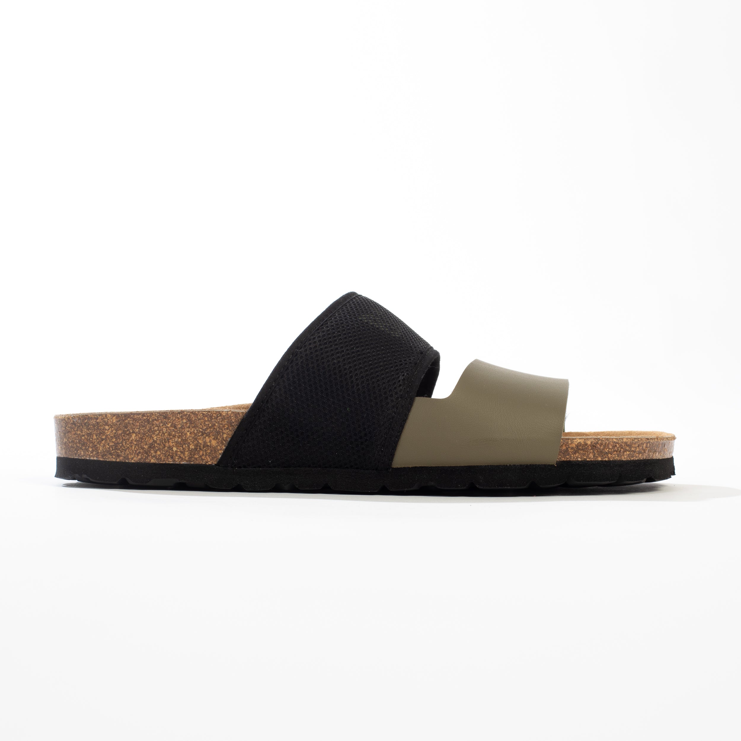 Sora Black and Khaki 2-Strap Sandals