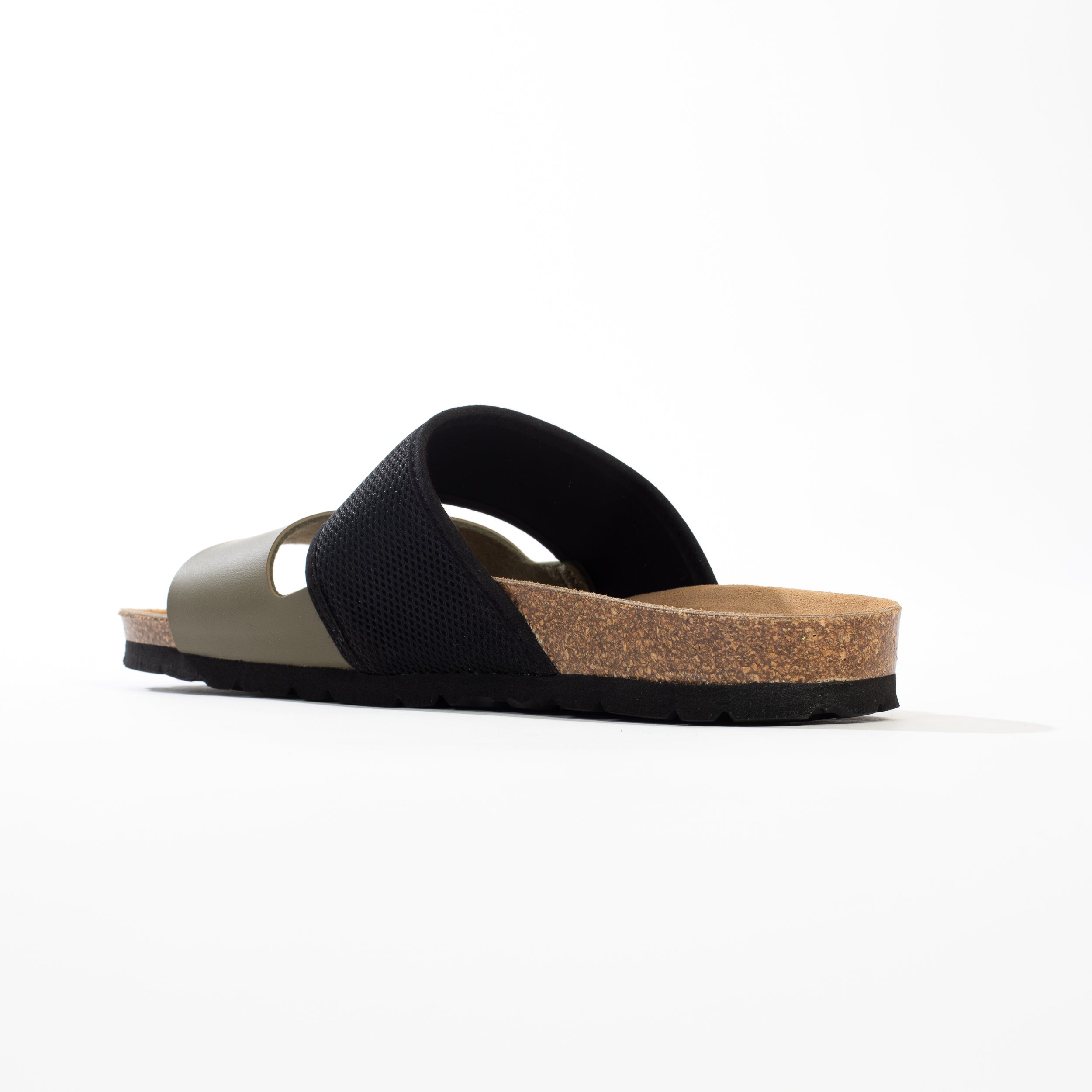 Sora Black and Khaki 2-Strap Sandals