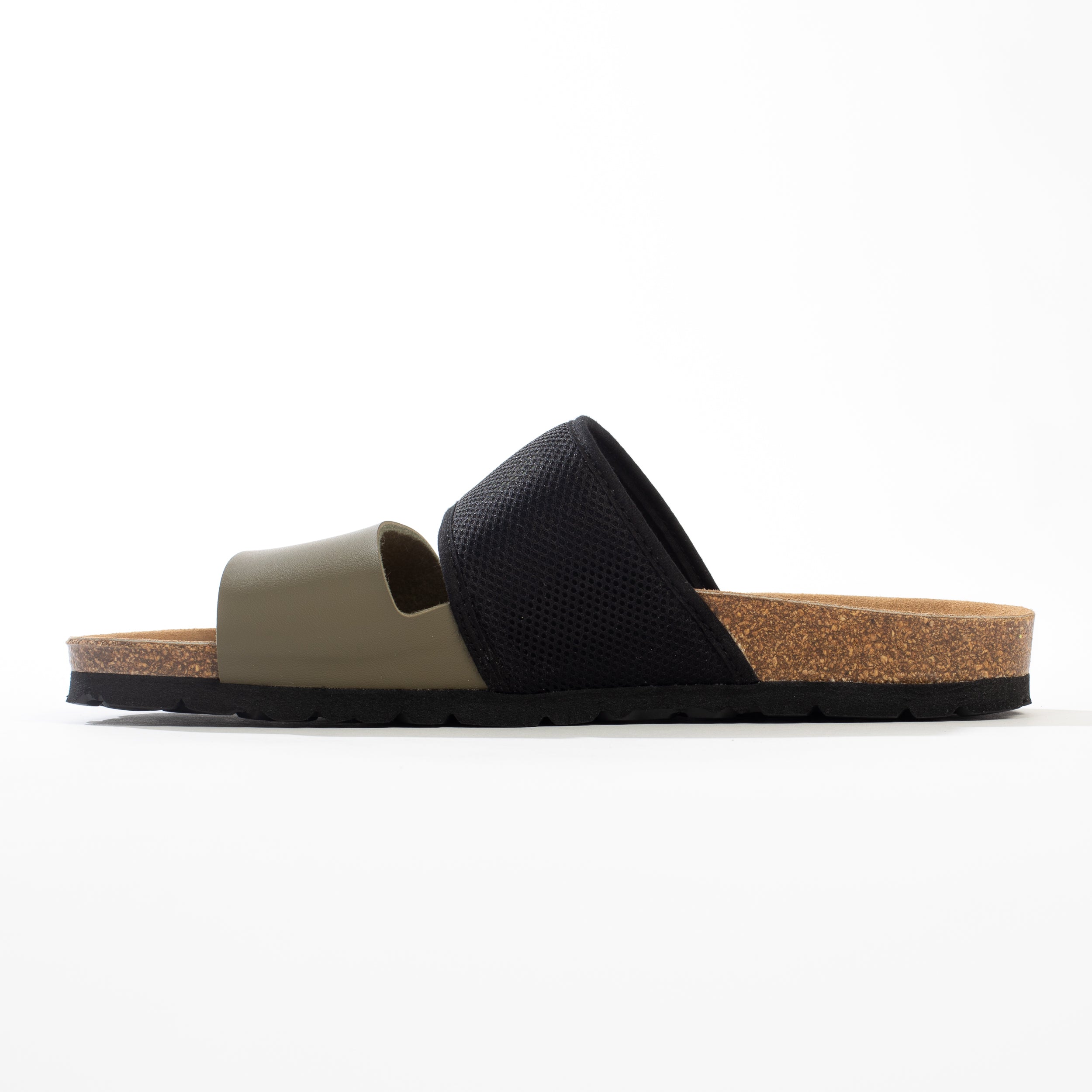 Sora Black and Khaki 2-Strap Sandals