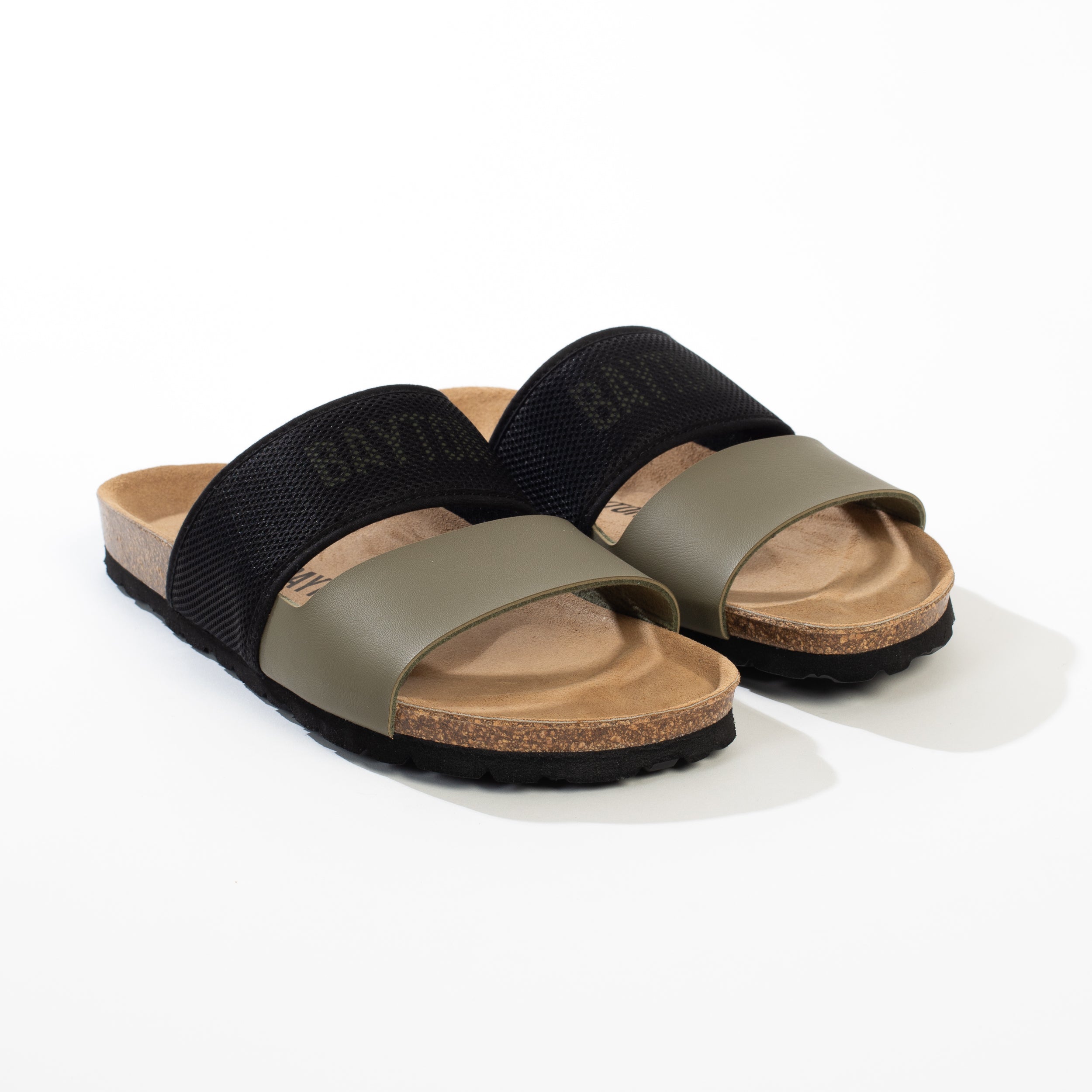 Sora Black and Khaki 2-Strap Sandals