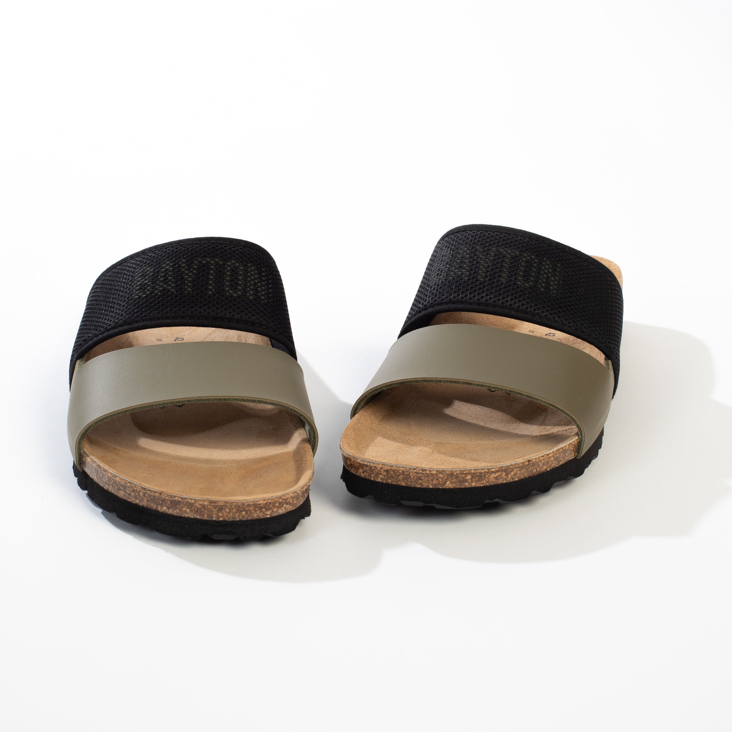 Sora Black and Khaki 2-Strap Sandals