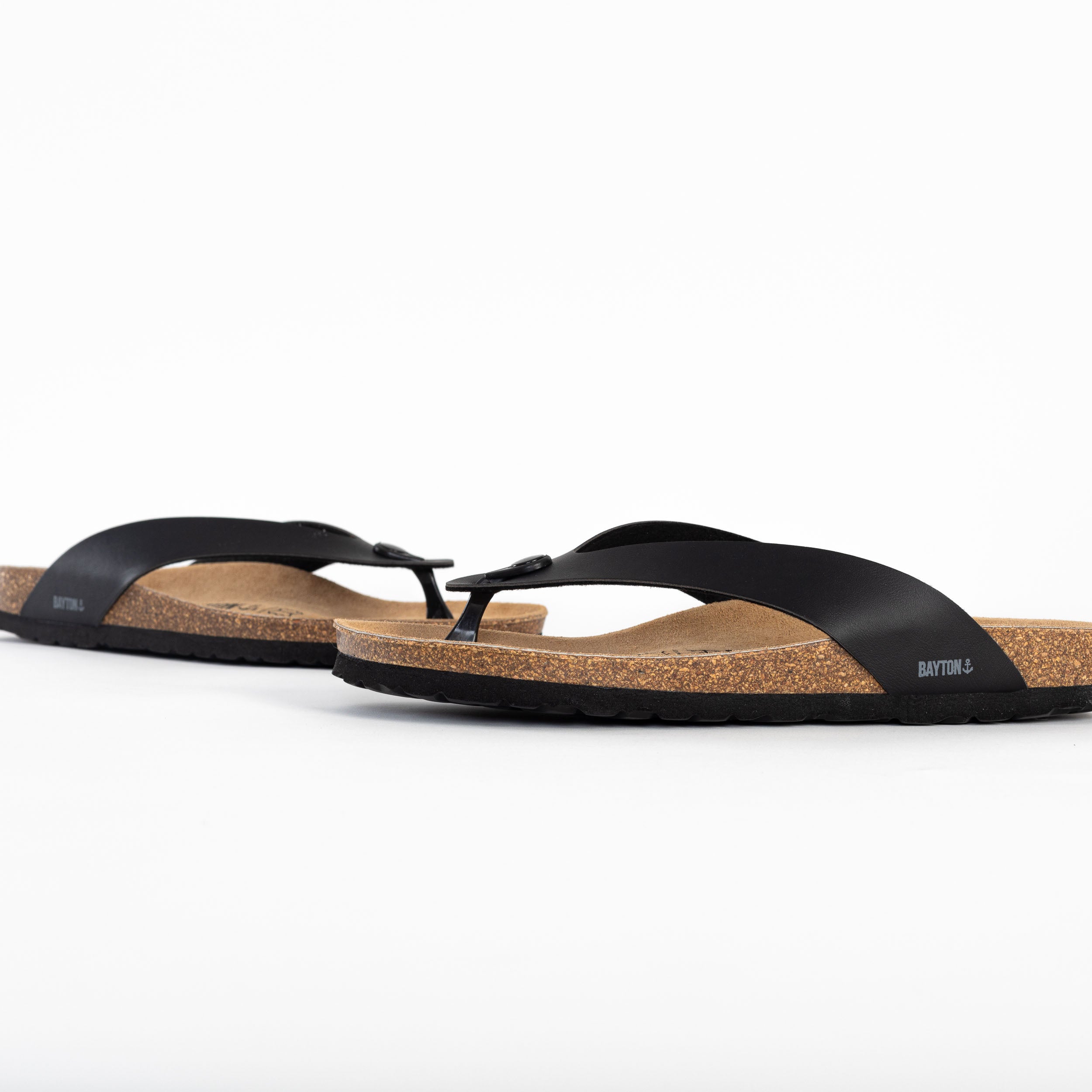 Lucca 2 Straps Black Toe-Thong Sandals