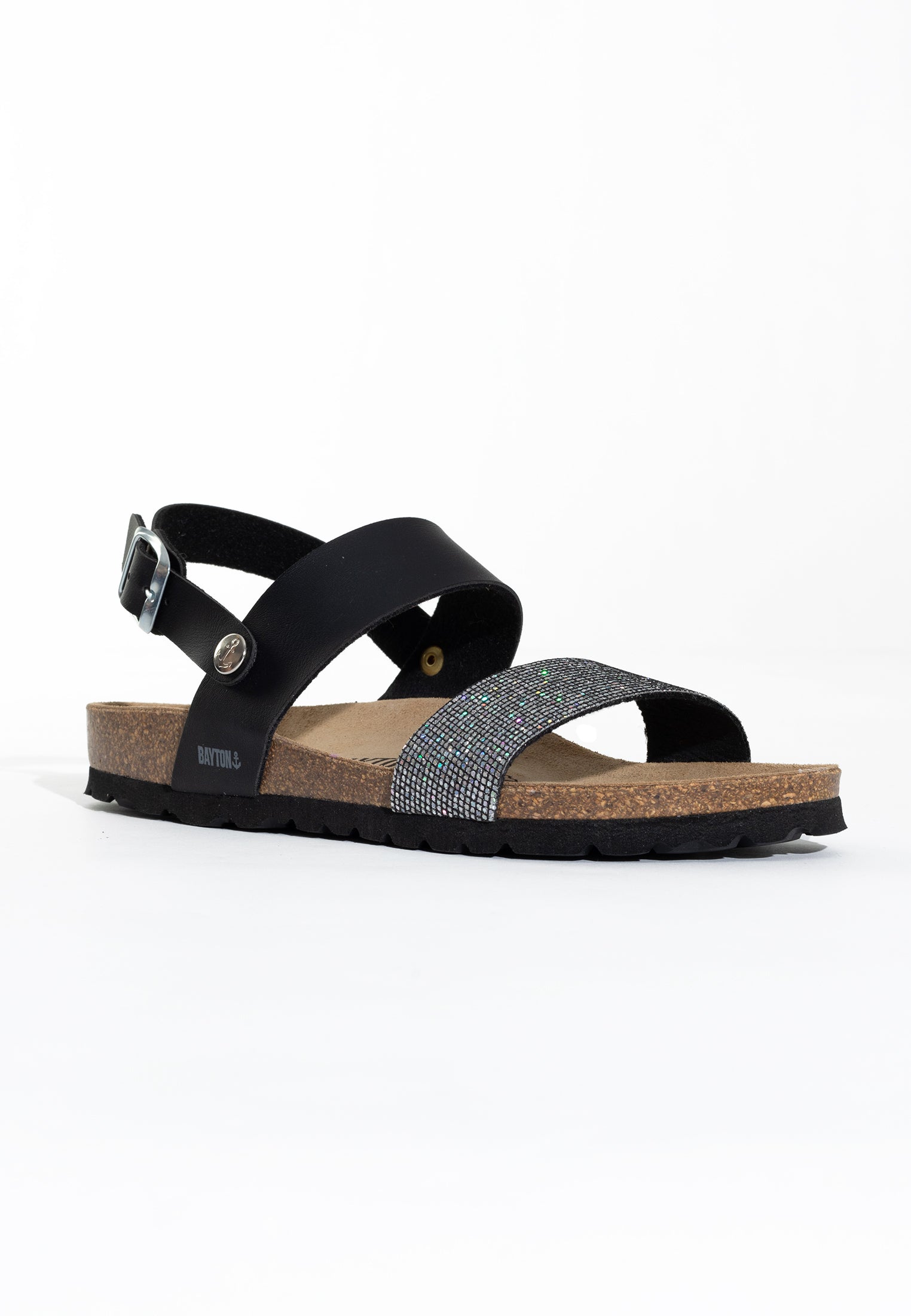 Sandales Lilia Noir et Argent pailleté Multi-Brides