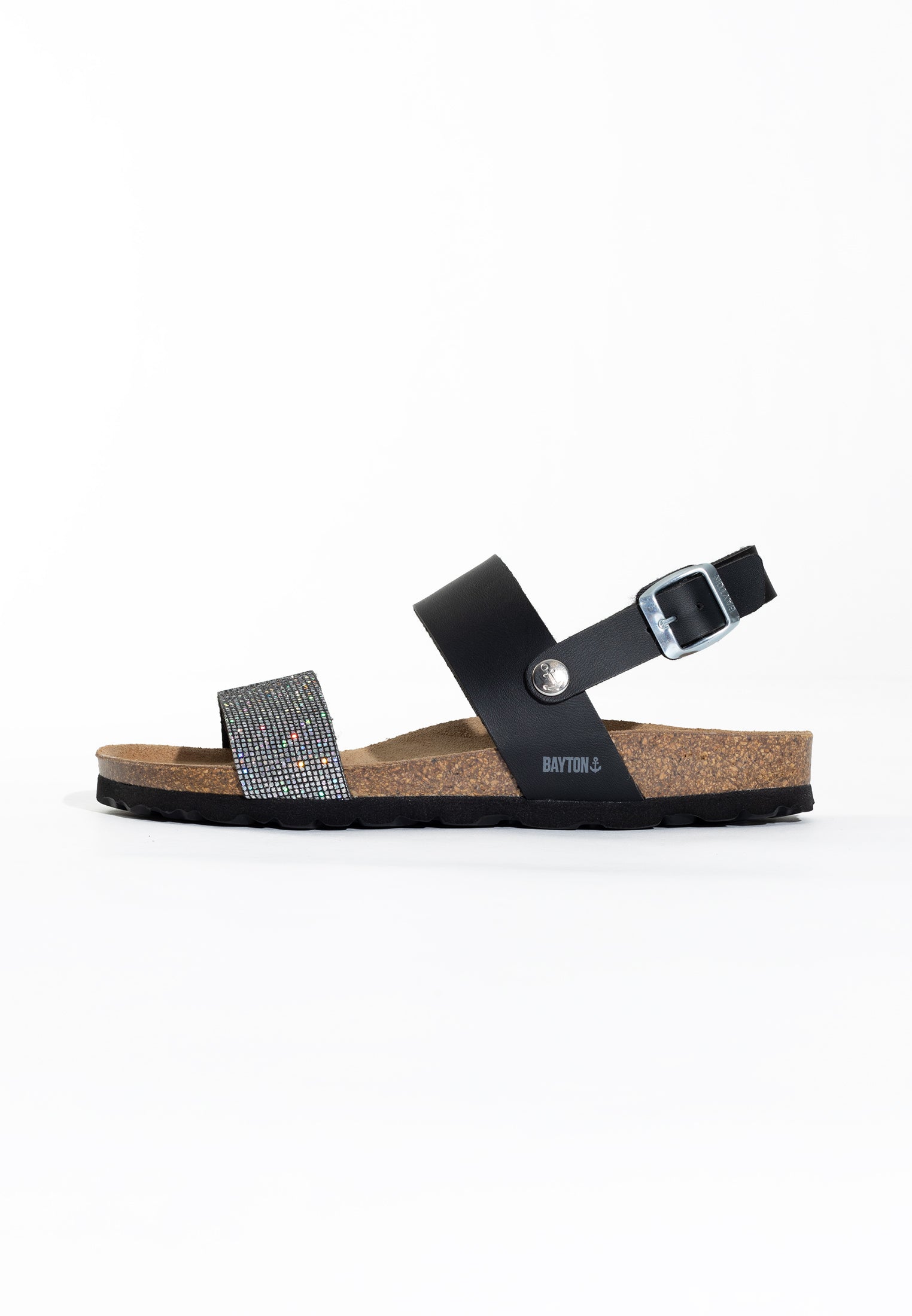 Lilia Black and Silver Glitter Multi-Strap Sandals