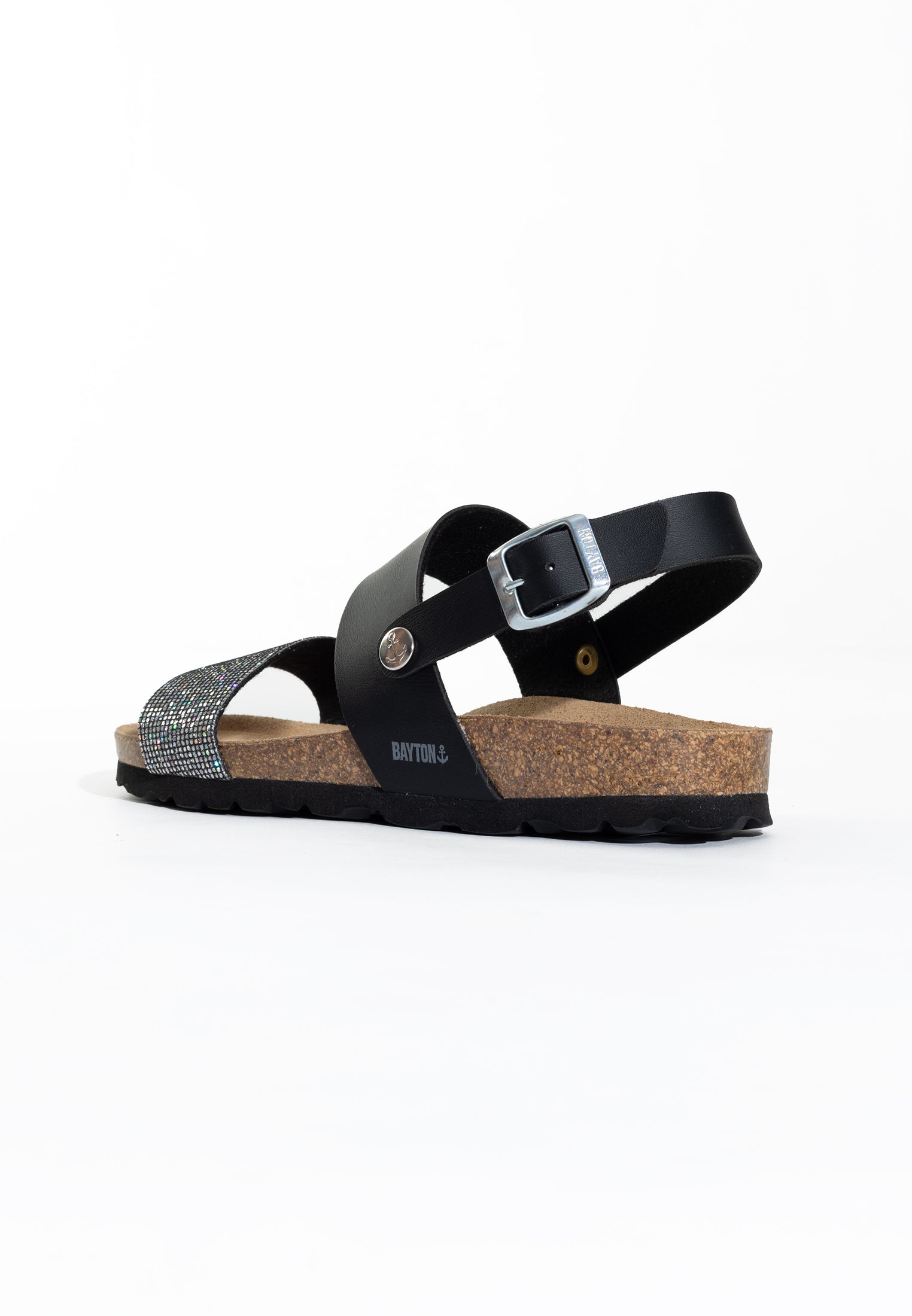 Lilia Black and Silver Glitter Multi-Strap Sandals