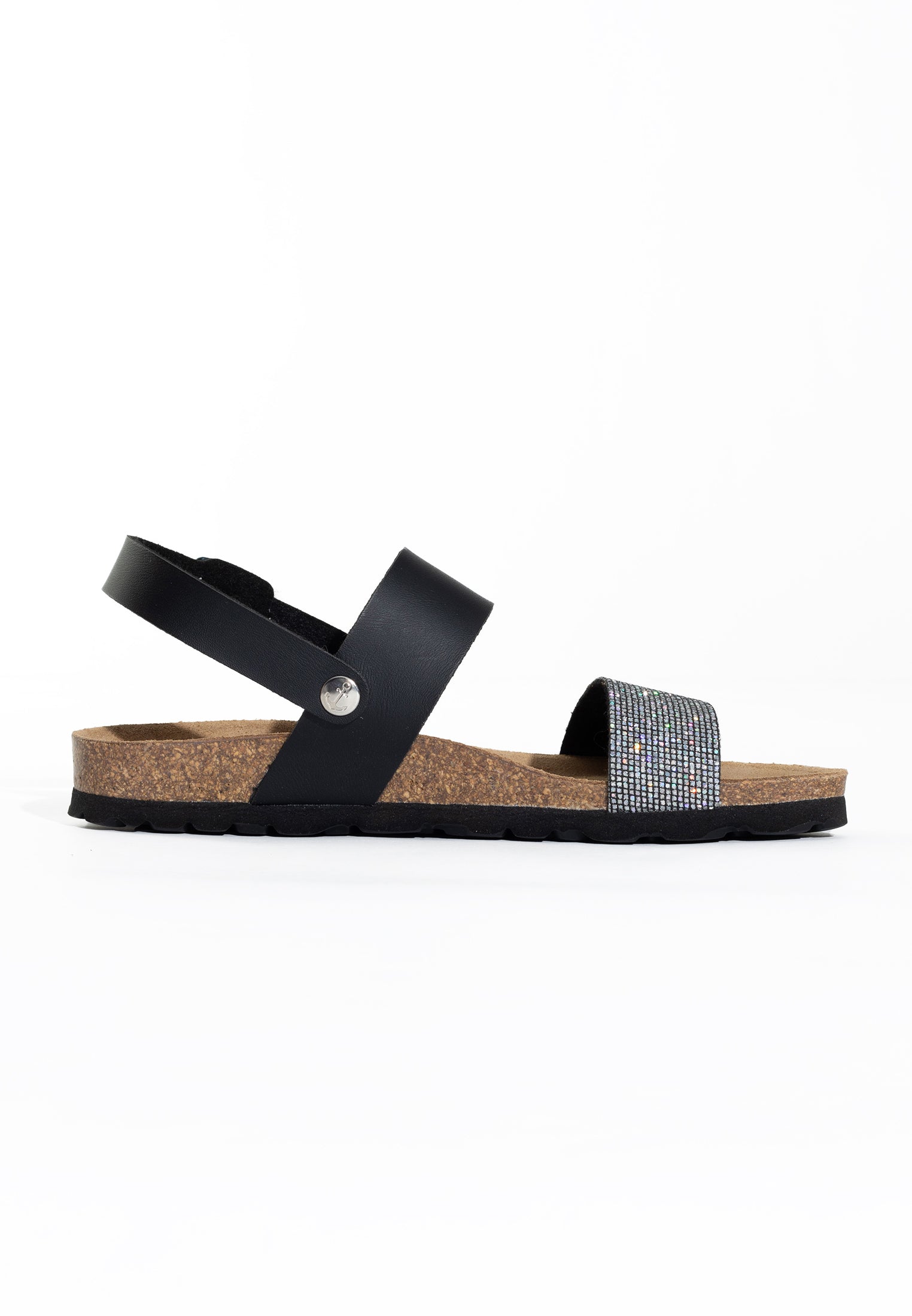 Lilia Black and Silver Glitter Multi-Strap Sandals