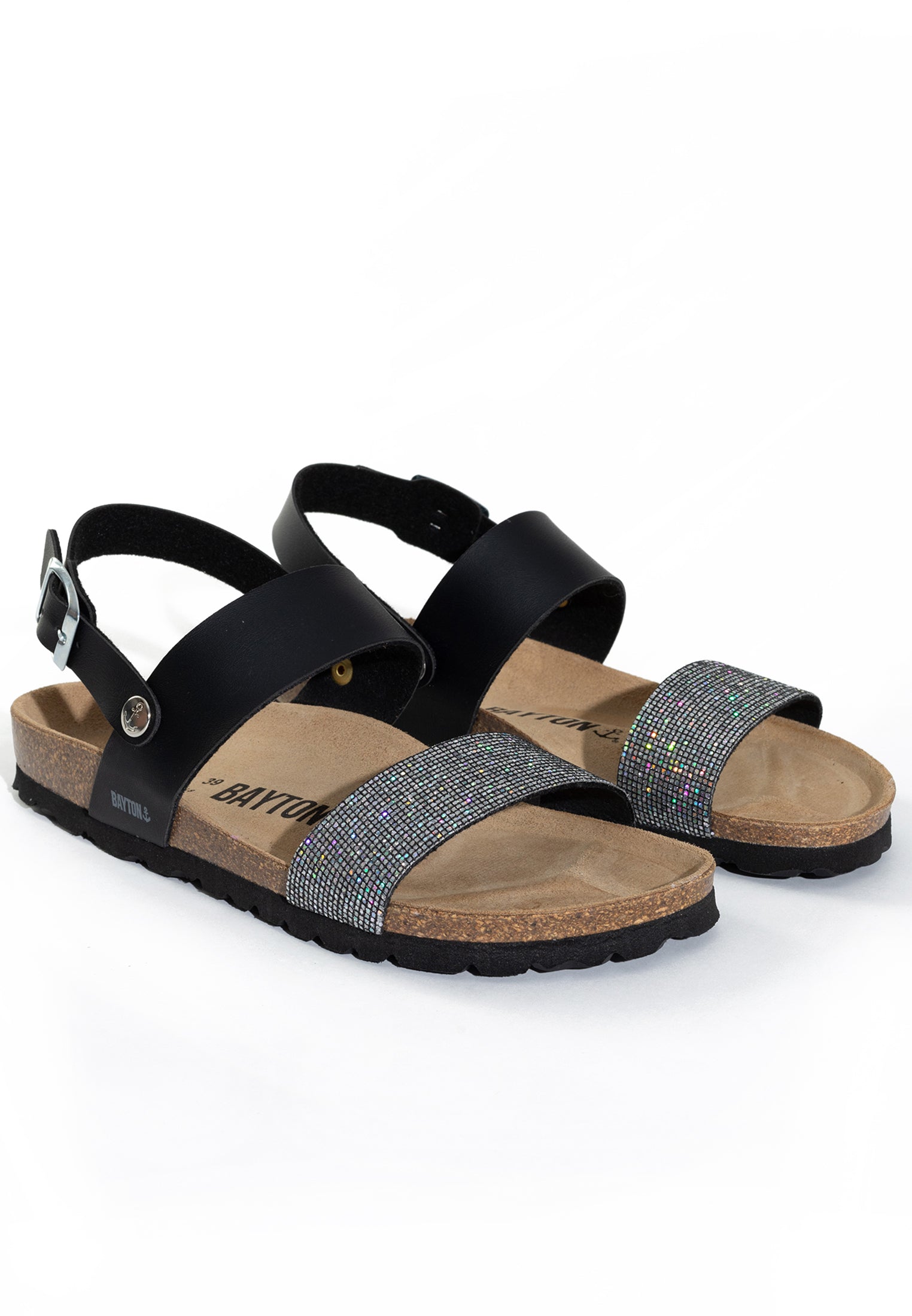 Sandales Lilia Noir et Argent pailleté Multi-Brides