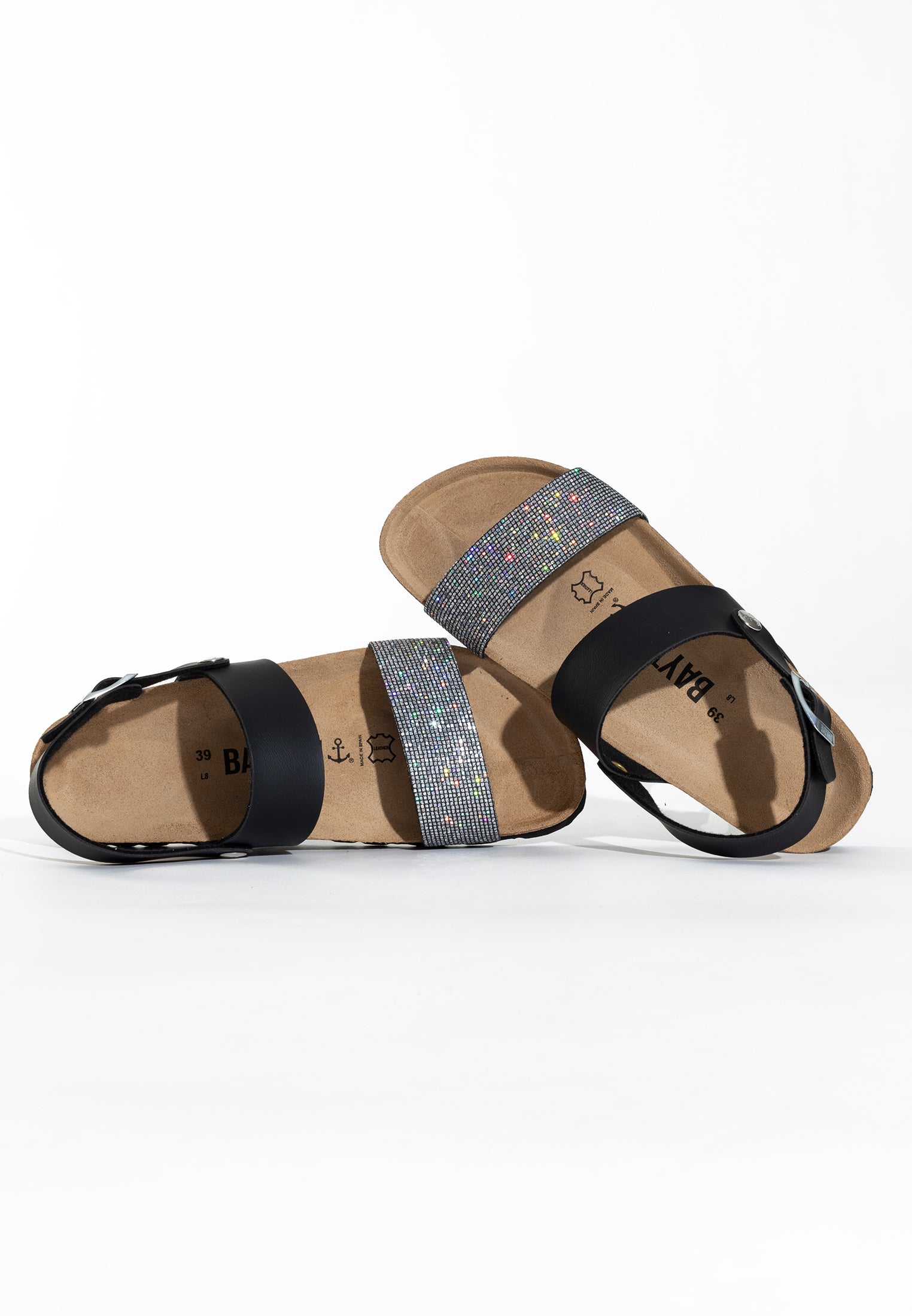 Sandales Lilia Noir et Argent pailleté Multi-Brides