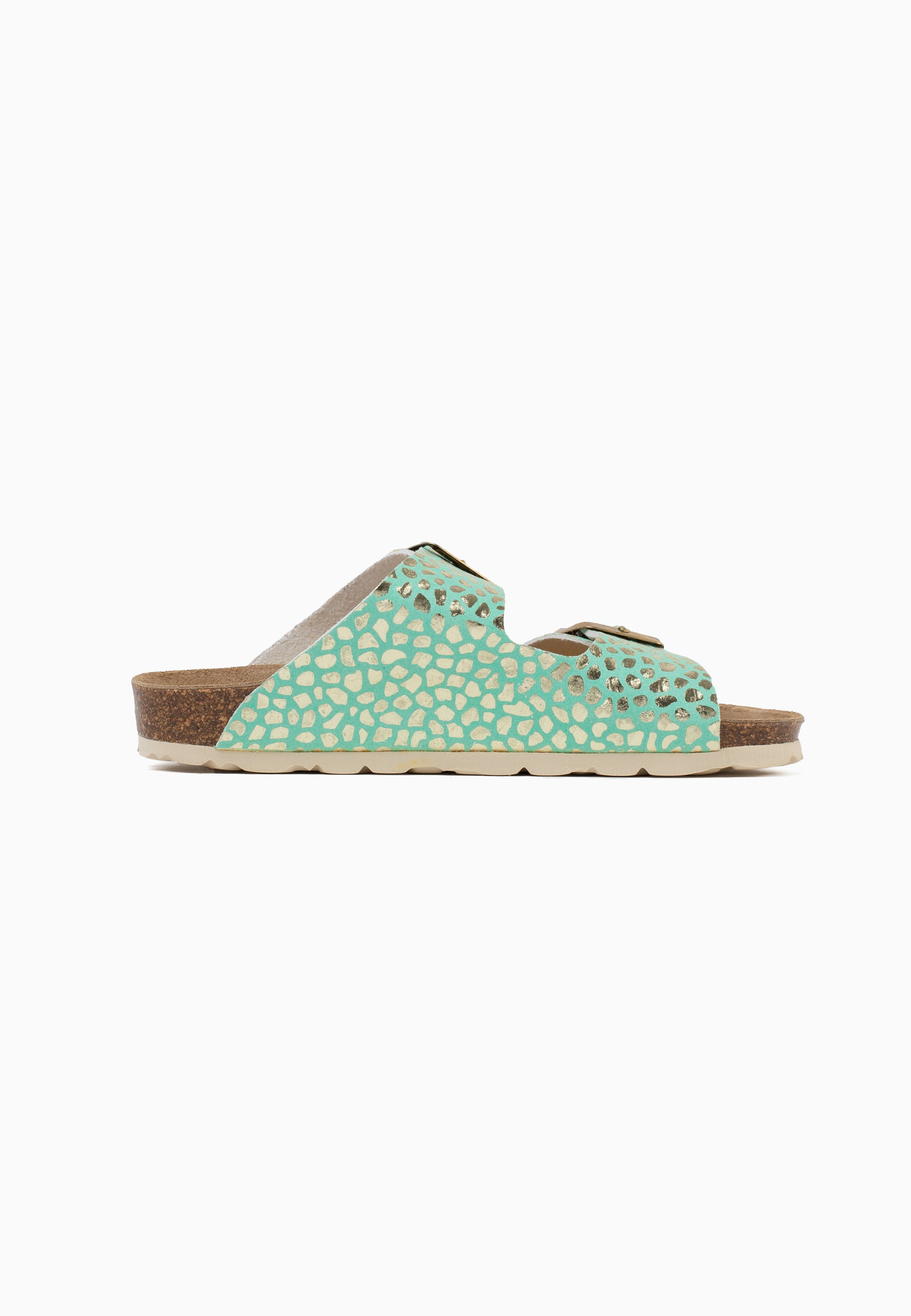 Atlas 2 Strap Sandals in Pale Green and Gold