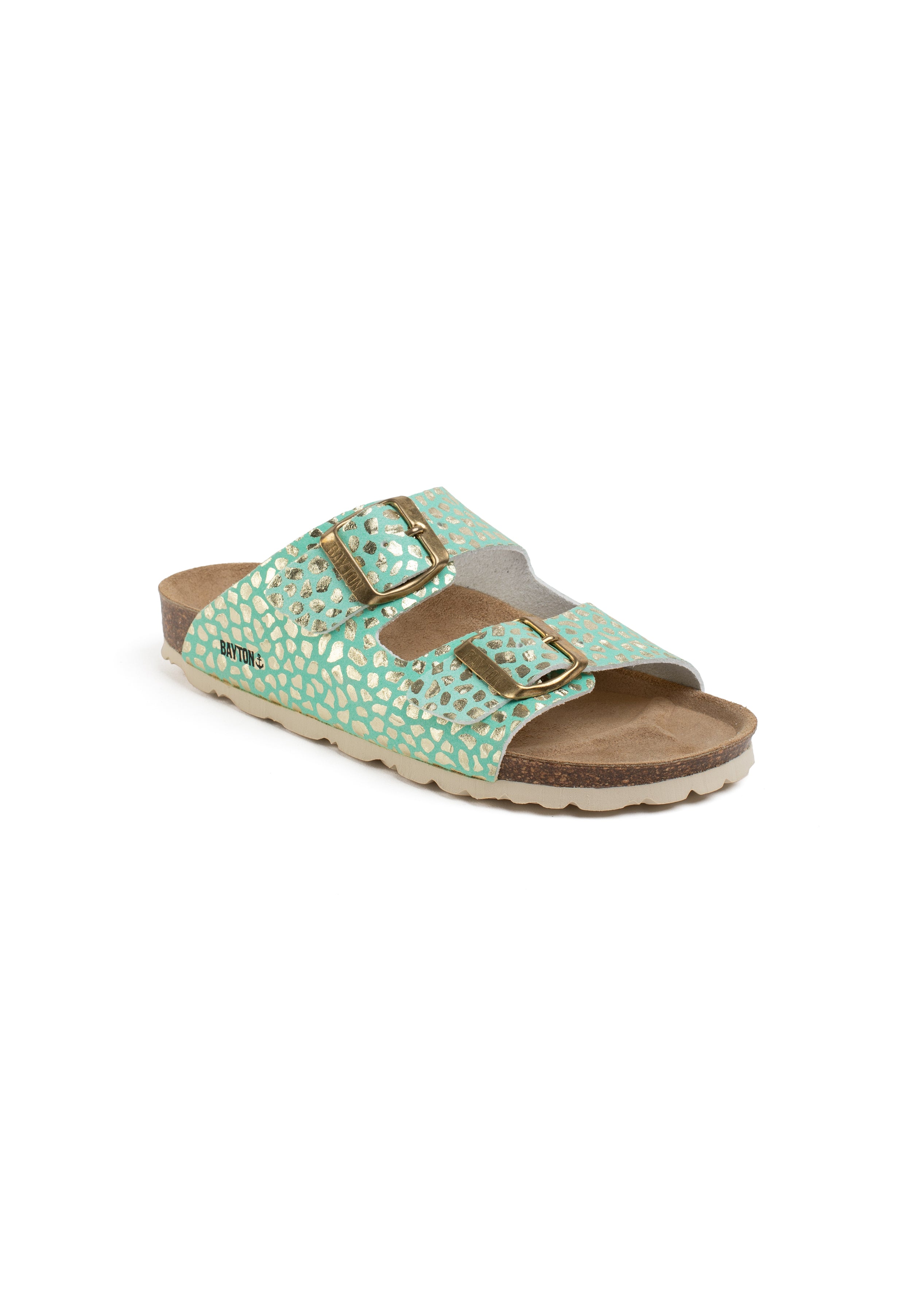 Atlas 2 Strap Sandals in Pale Green and Gold