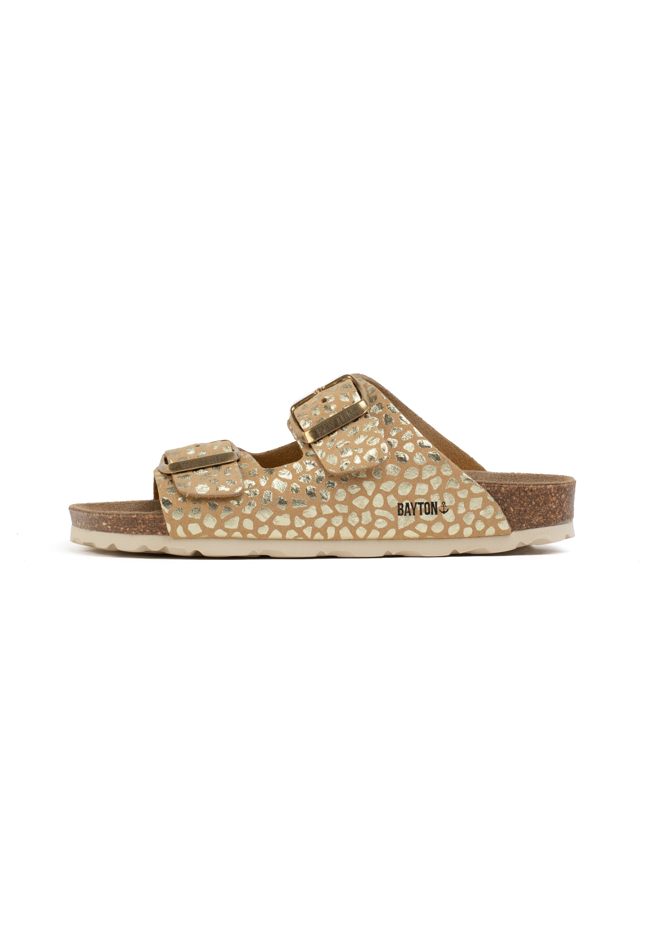 Beige And Gold Atlas 2 Strap Sandals