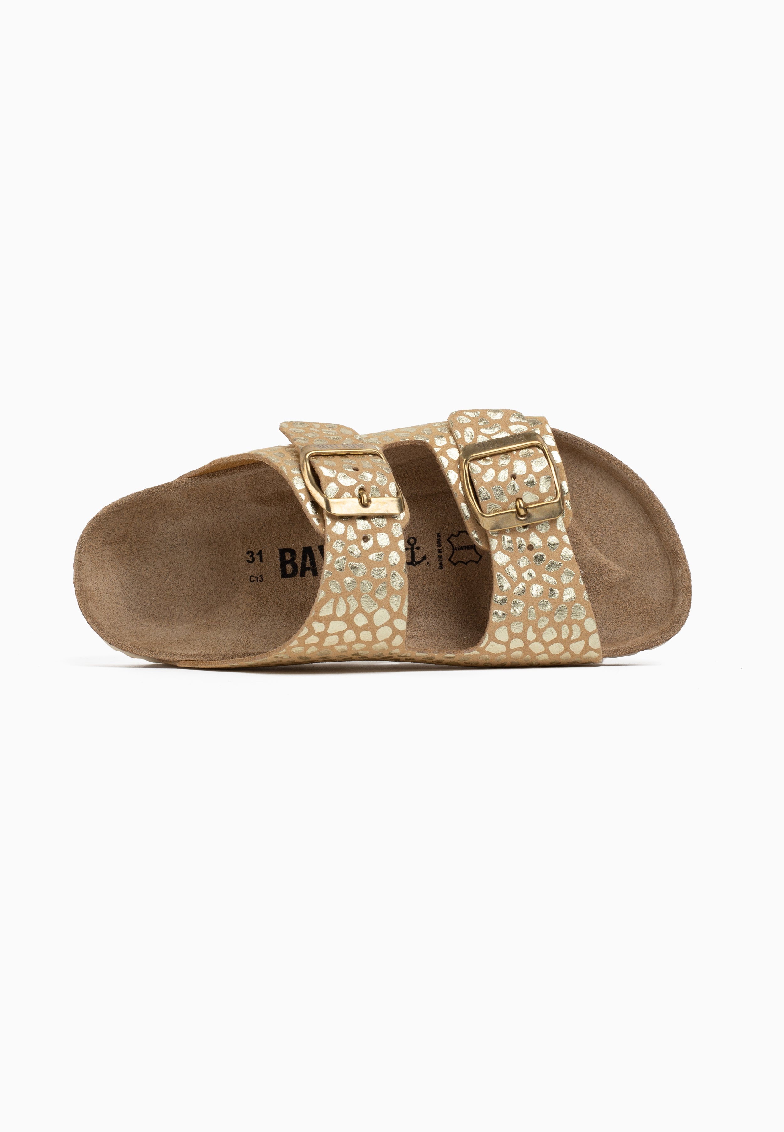 Sandalias Atlas De 2 Tiras En Beige Y Dorado