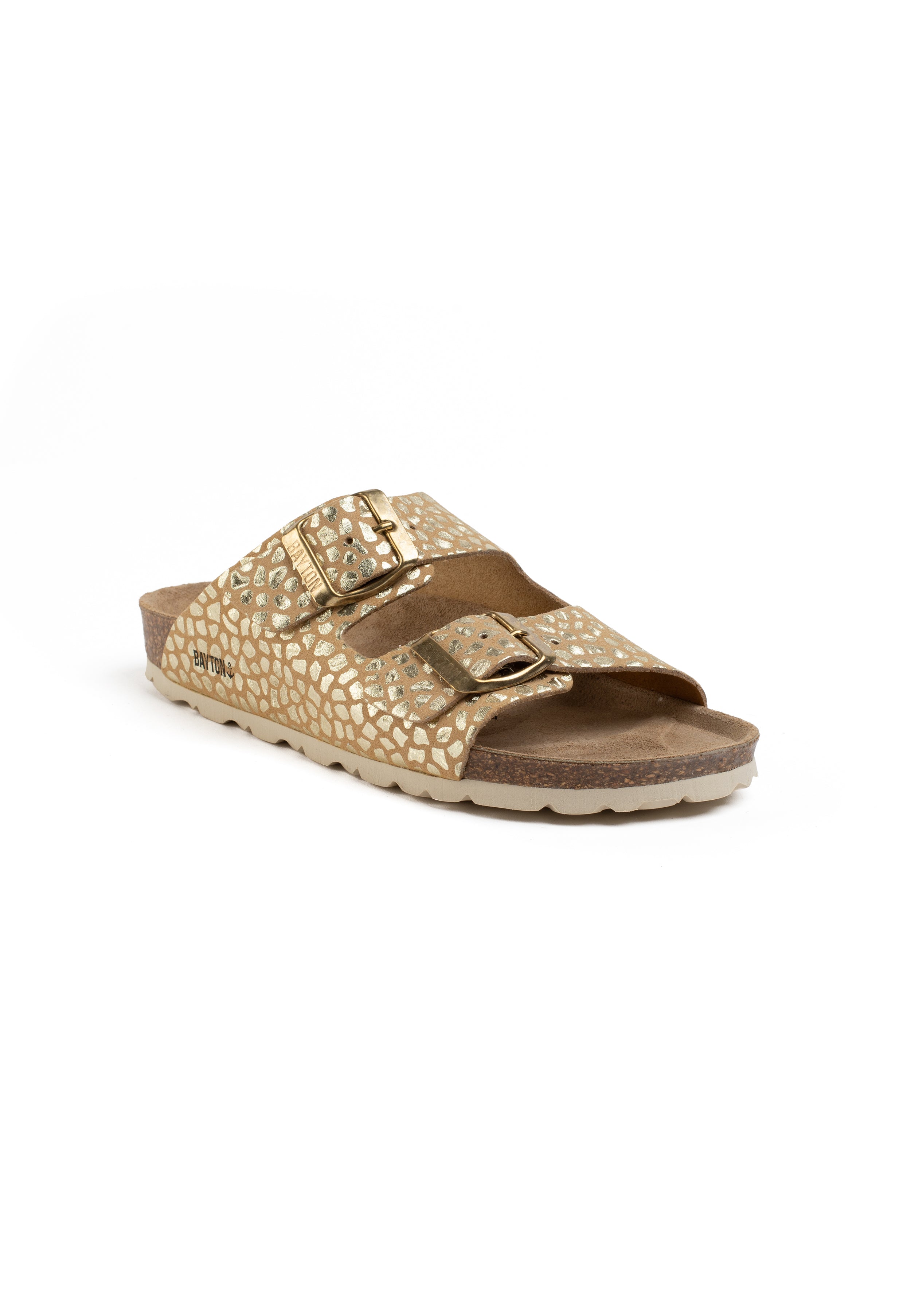 Beige And Gold Atlas 2 Strap Sandals