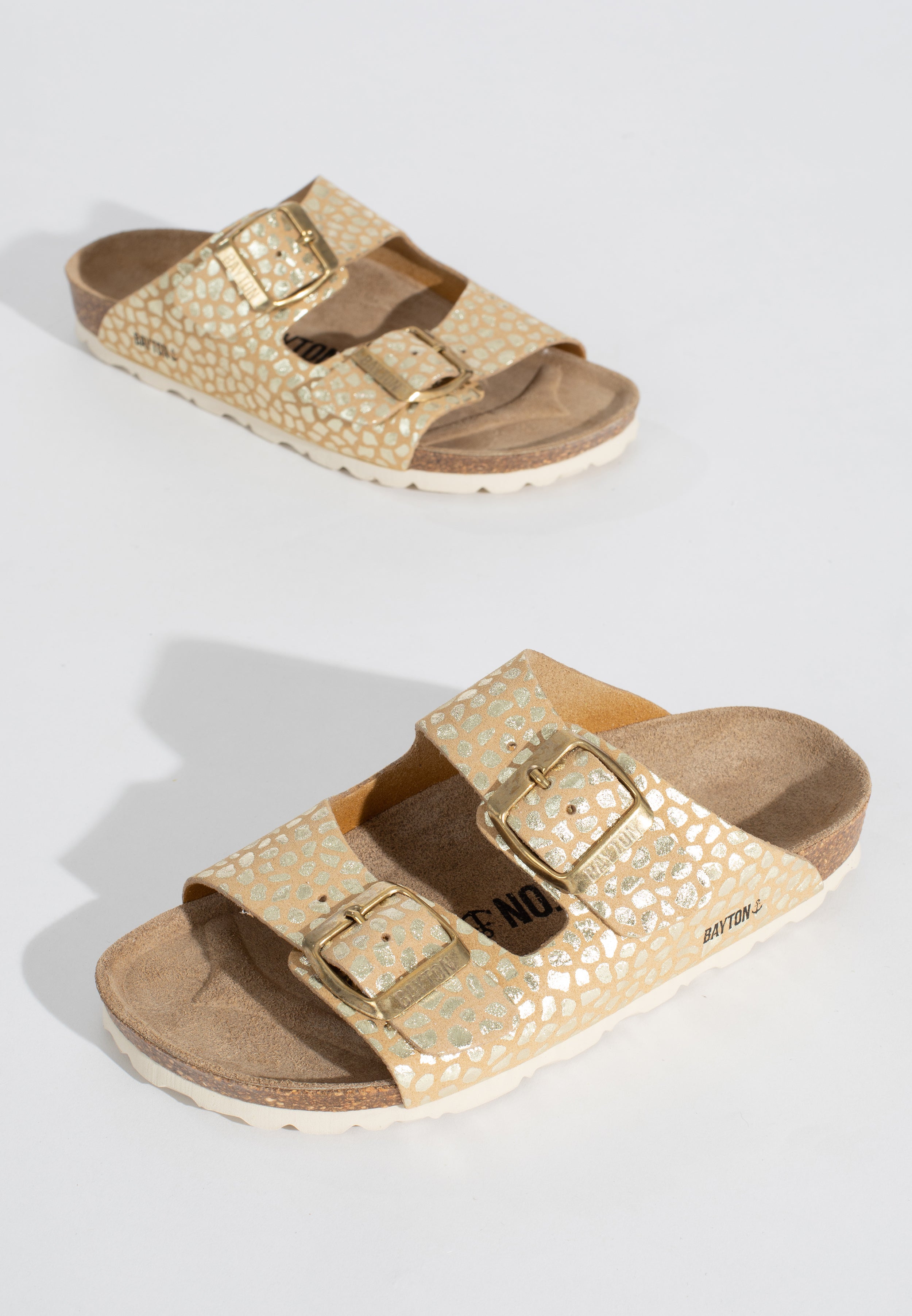 Beige And Gold Atlas 2 Strap Sandals